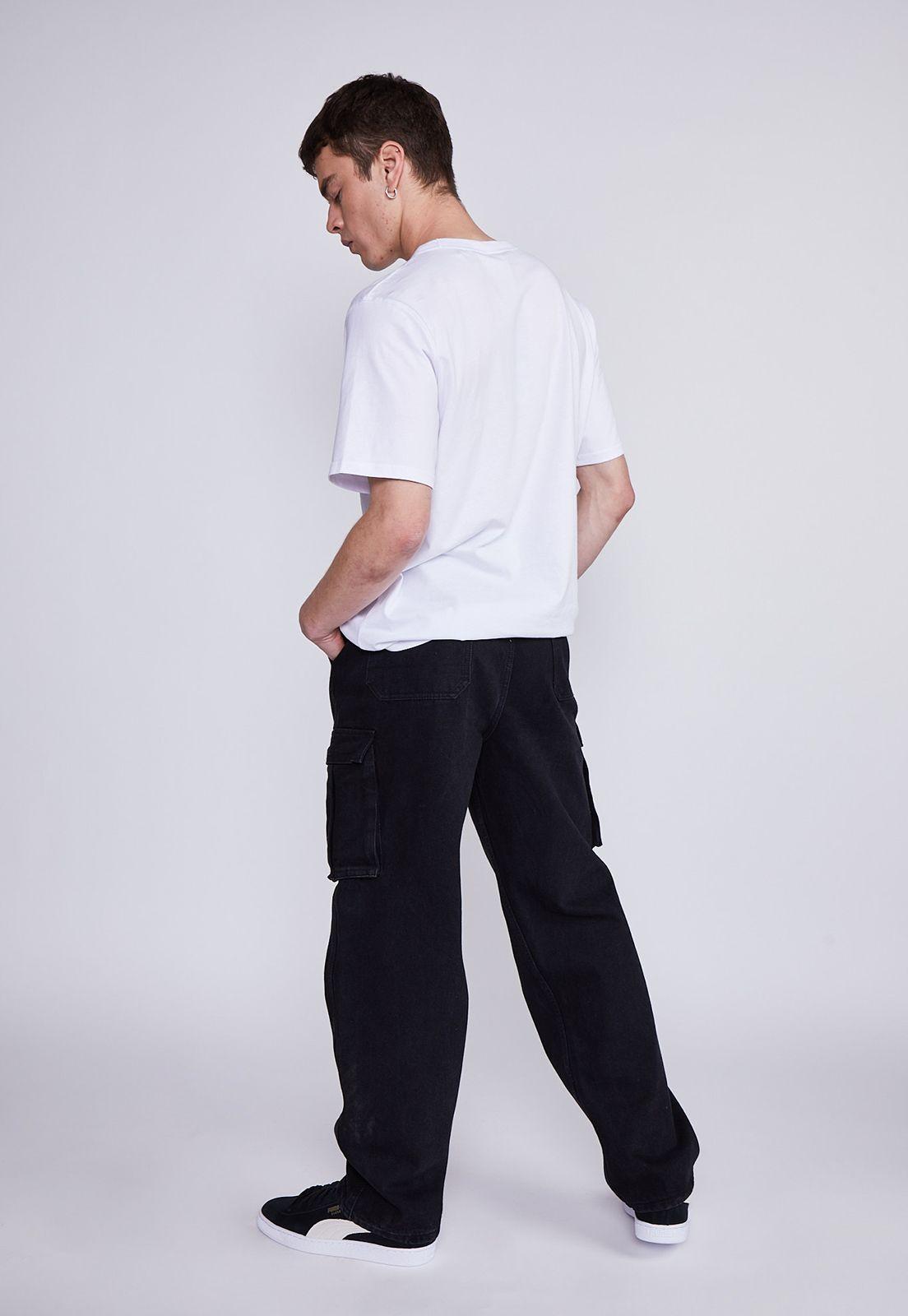 Jeans Hombre Negro Baggy Cargo 6 Bolsillos Sioux-2