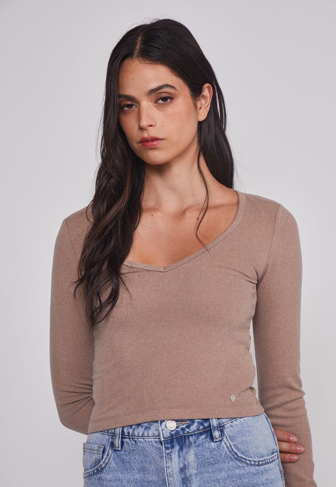 Polera Mujer Soft Cuello V Arena Sioux-3