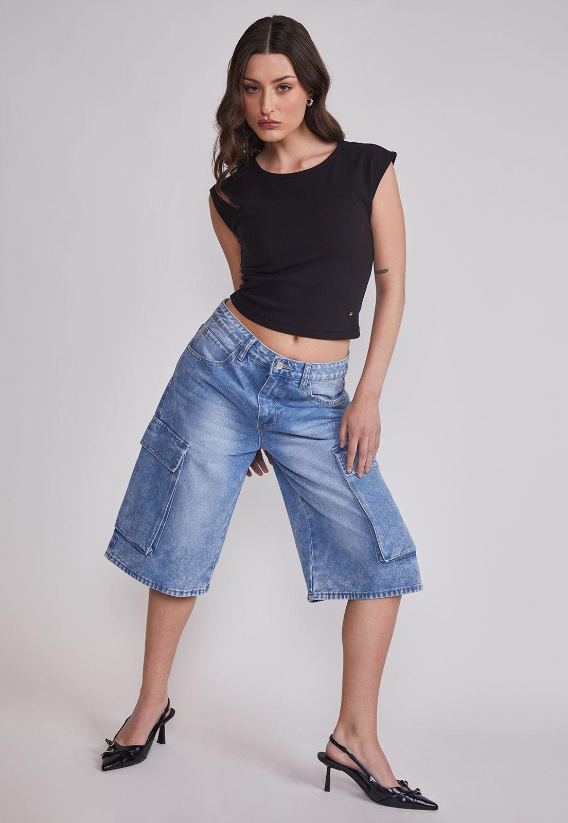 Short Mujer Cargo Tiro Alto Celeste Sioux-1