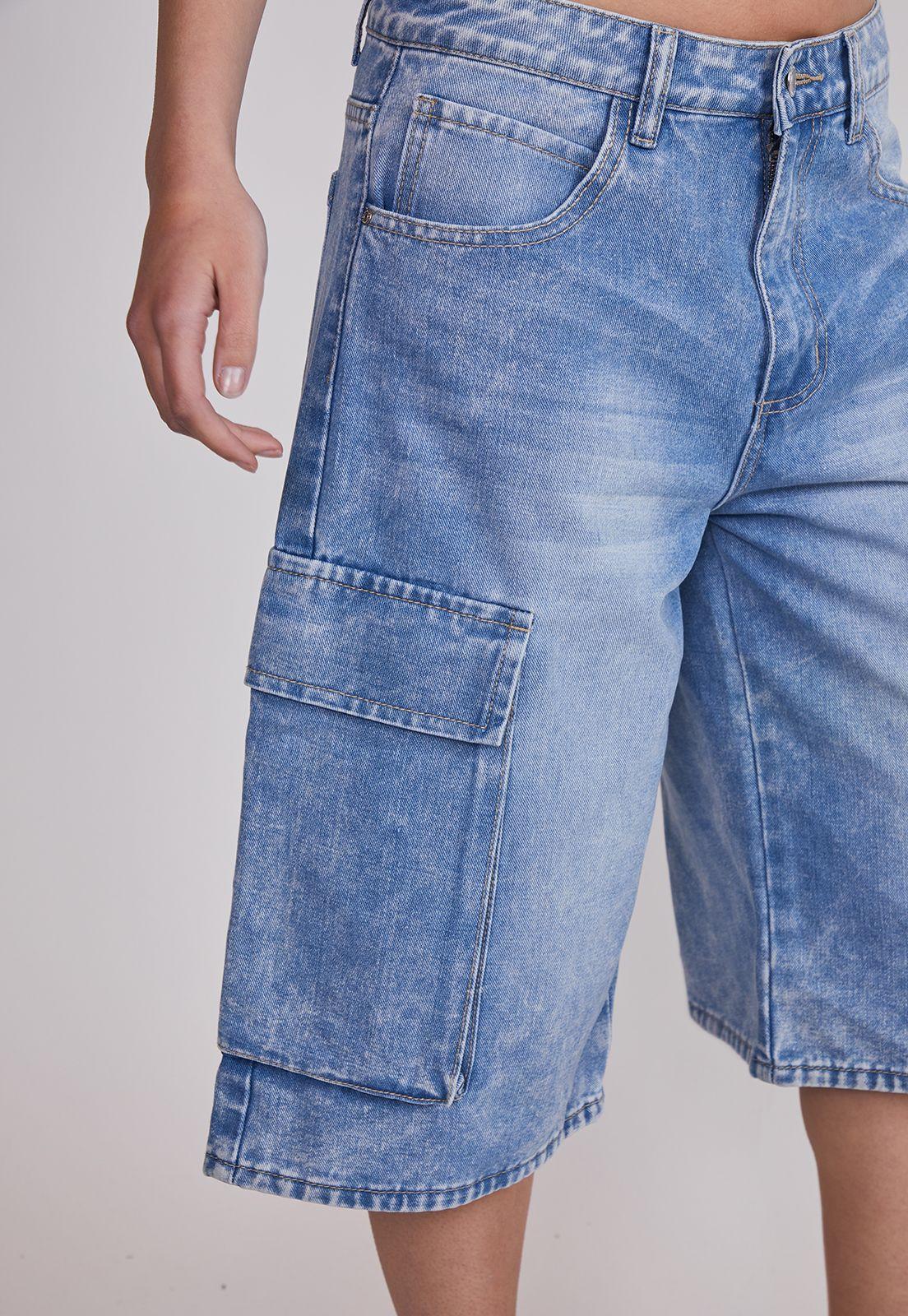 Short Mujer Cargo Tiro Alto Celeste Sioux-2