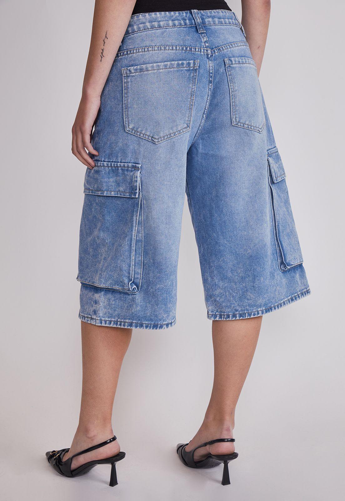 Short Mujer Cargo Tiro Alto Celeste Sioux-3