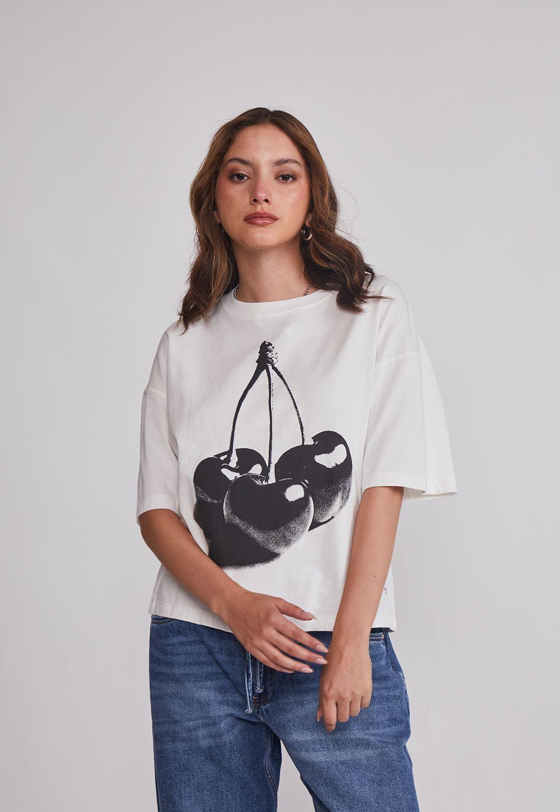 Polera Mujer Cherry Boxy Blanco Sioux-0