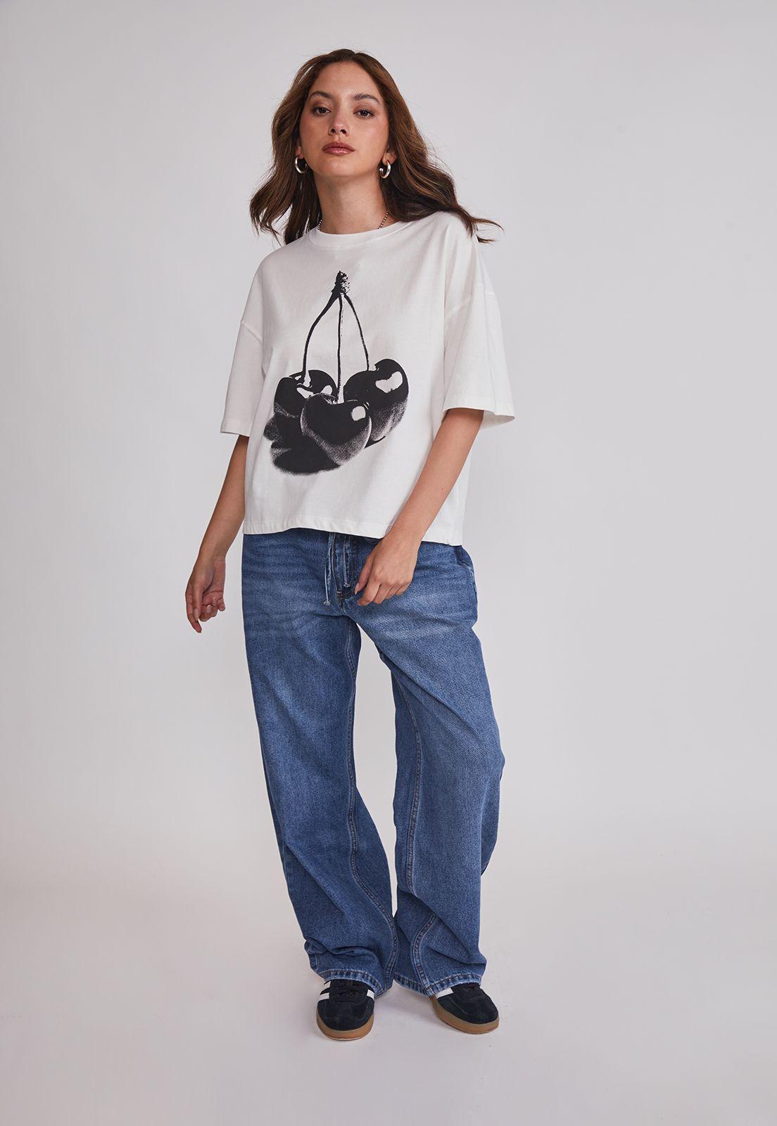 Polera Mujer Cherry Boxy Blanco Sioux-1
