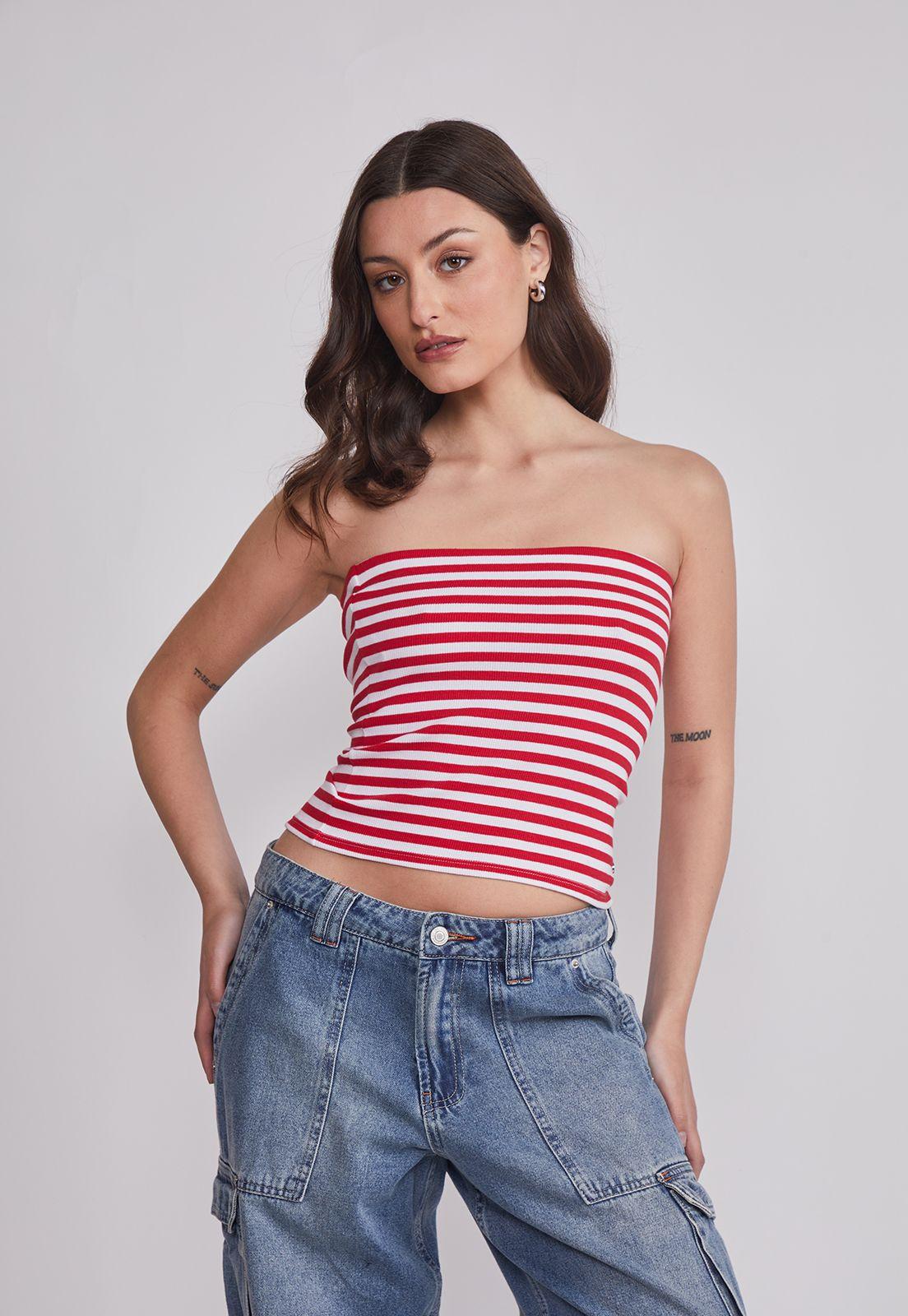 Peto Mujer Strapless Listado Rojo Sioux-0