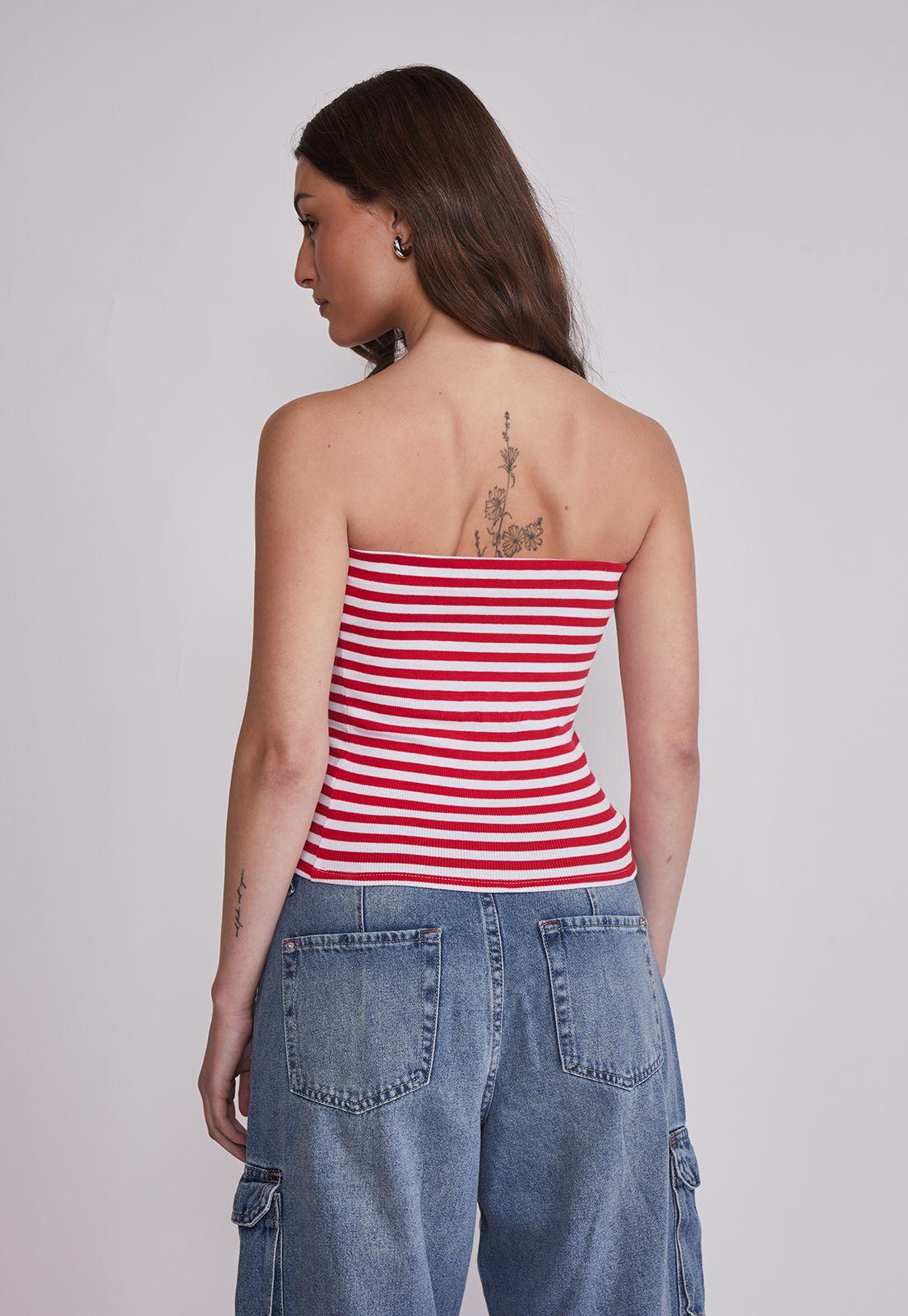 Peto Mujer Strapless Listado Rojo Sioux-3