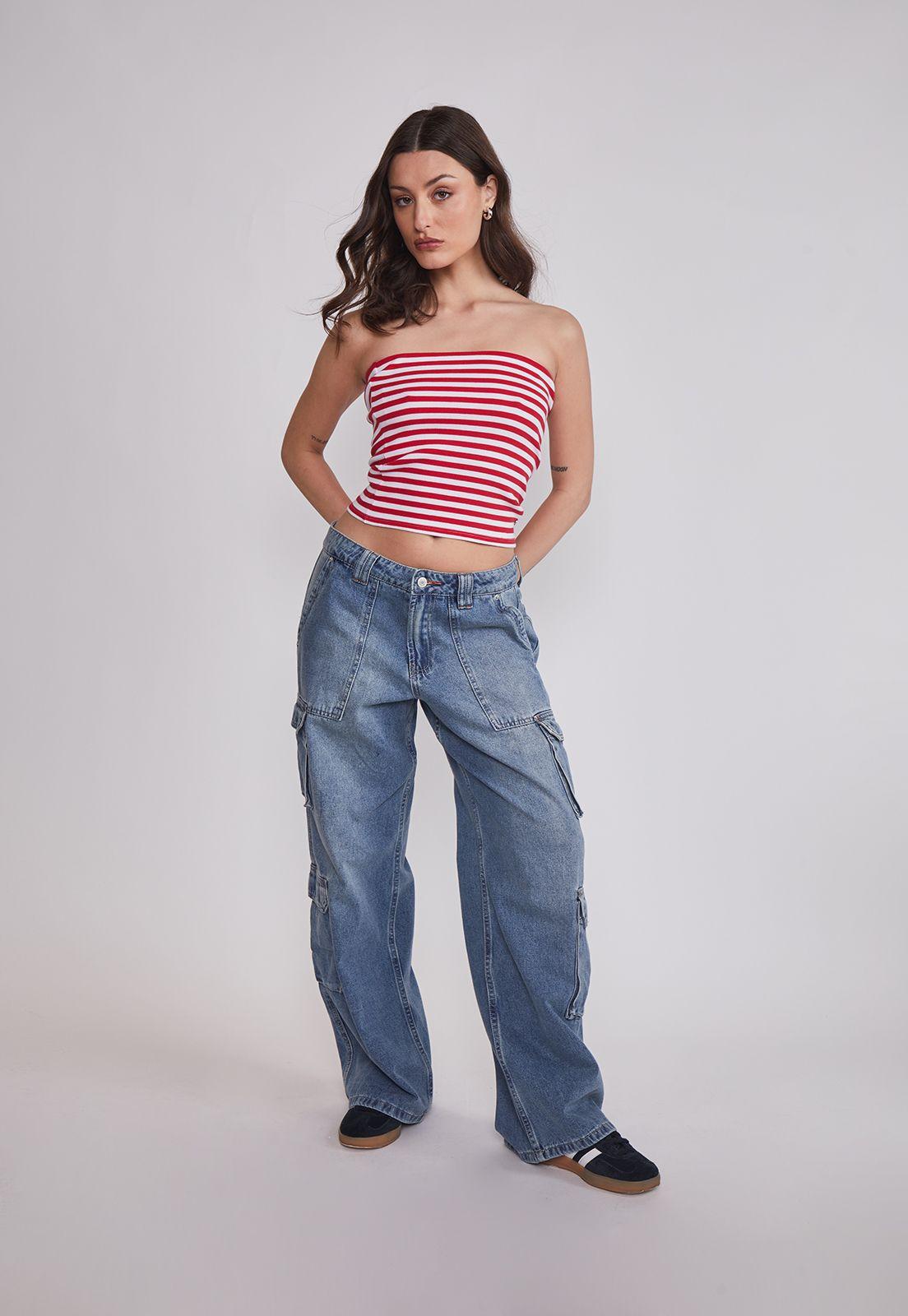 Peto Mujer Strapless Listado Rojo Sioux-4