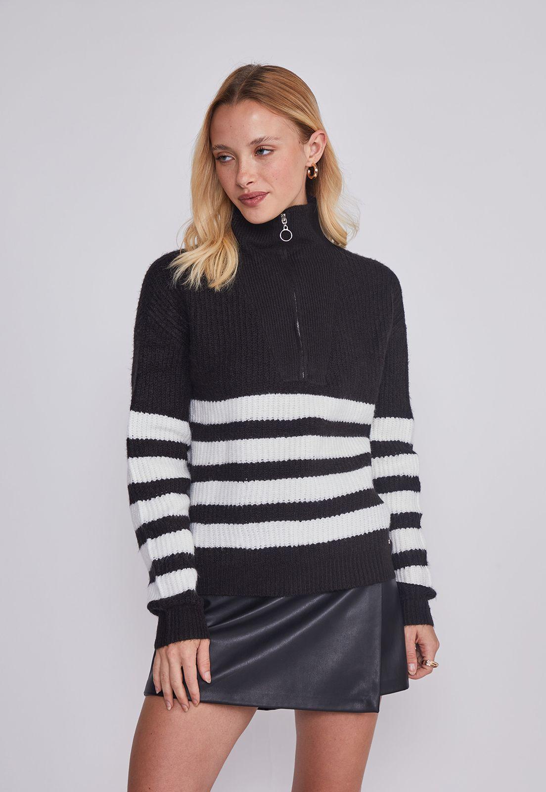 Sweater Mujer Medio Cierre Negro Sioux-0
