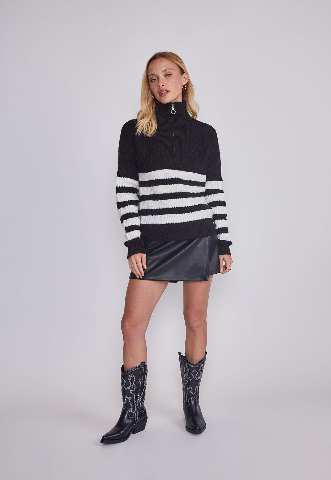 Sweater Mujer Medio Cierre Negro Sioux-4