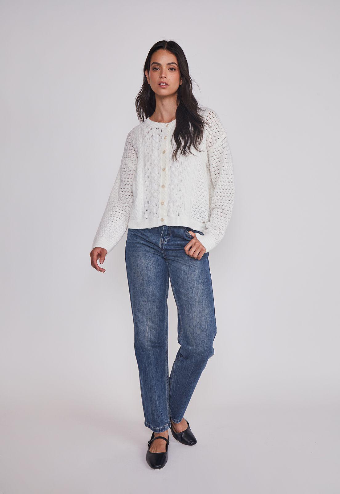 Sweater Mujer Botones Romántico Crudo Sioux-2