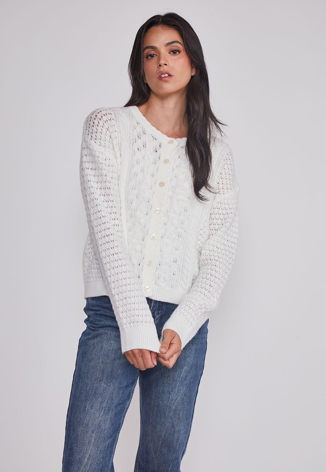 Sweater Mujer Botones Romántico Crudo Sioux-4