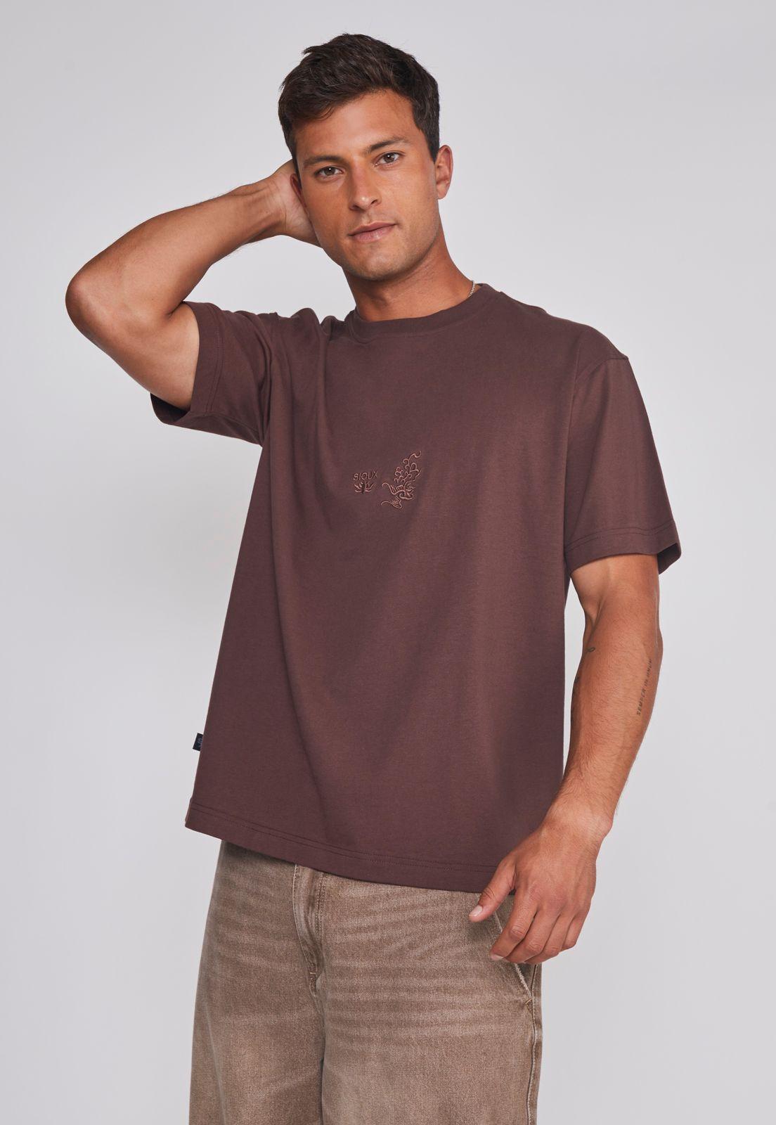 Polera Hombre Dragón Bordado Café Sioux-0