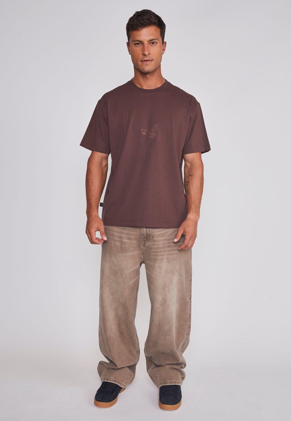 Polera Hombre Dragón Bordado Café Sioux-2