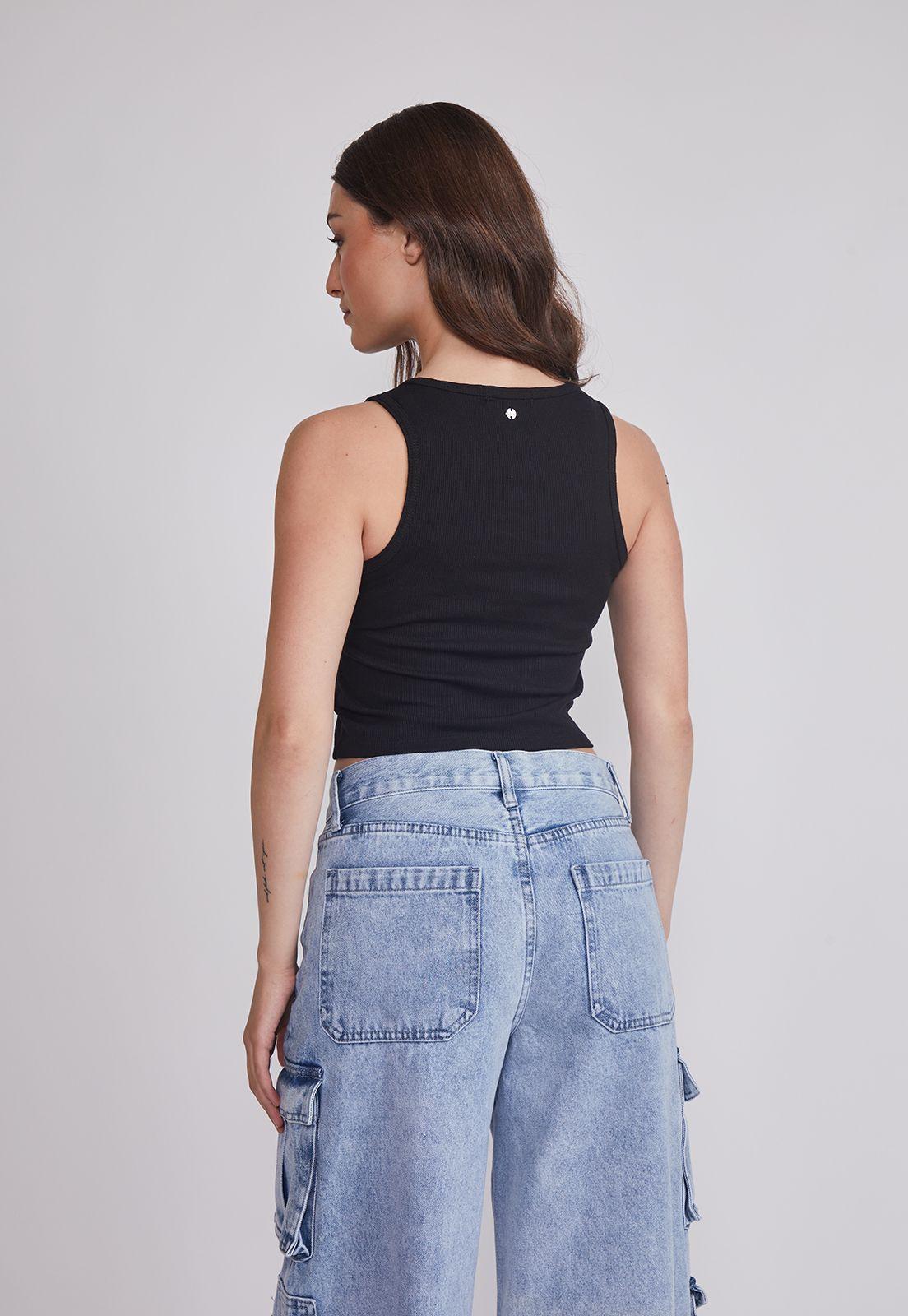 Peto Mujer Rib Botones Negro Sioux-3