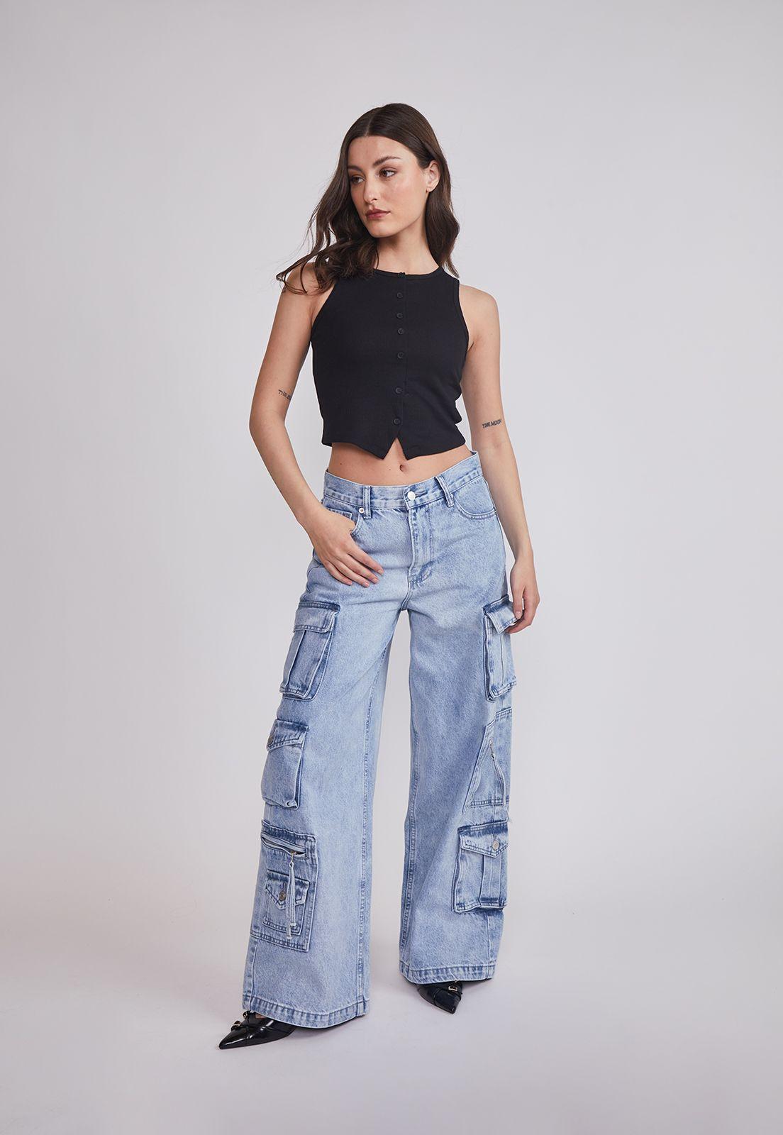 Peto Mujer Rib Botones Negro Sioux-4