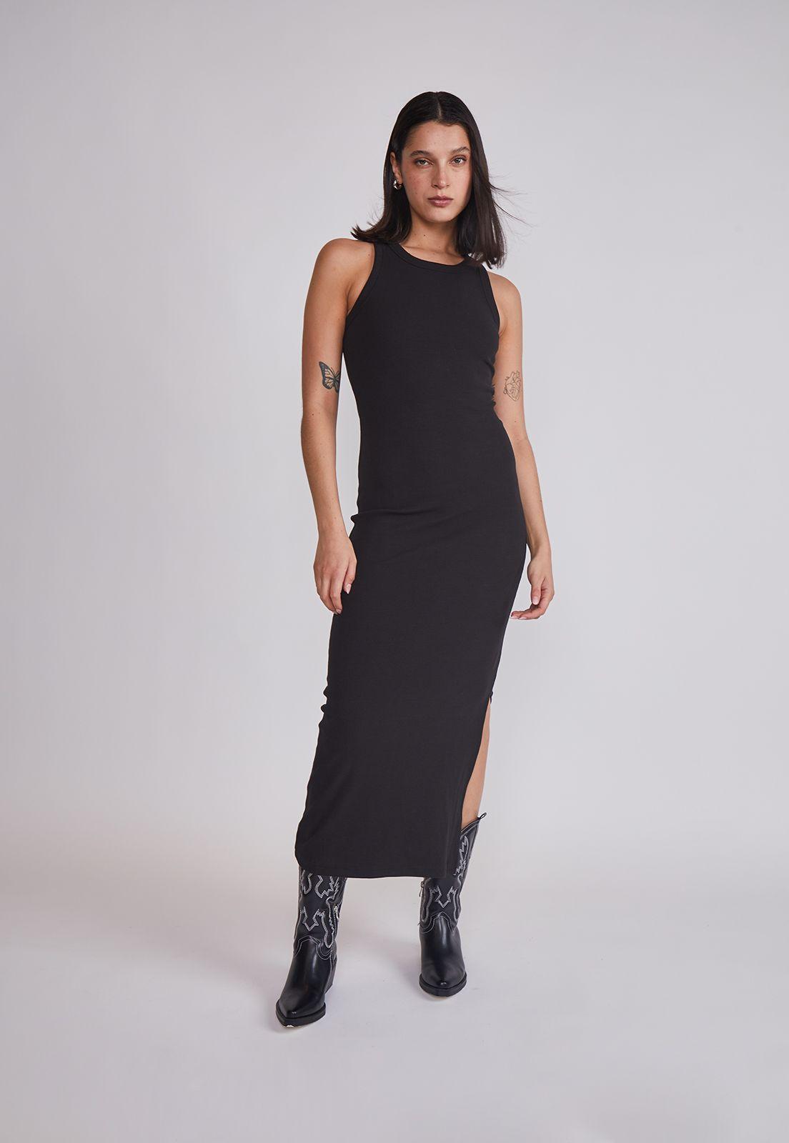Vestido Mujer Largo Rib Negro Sioux-4