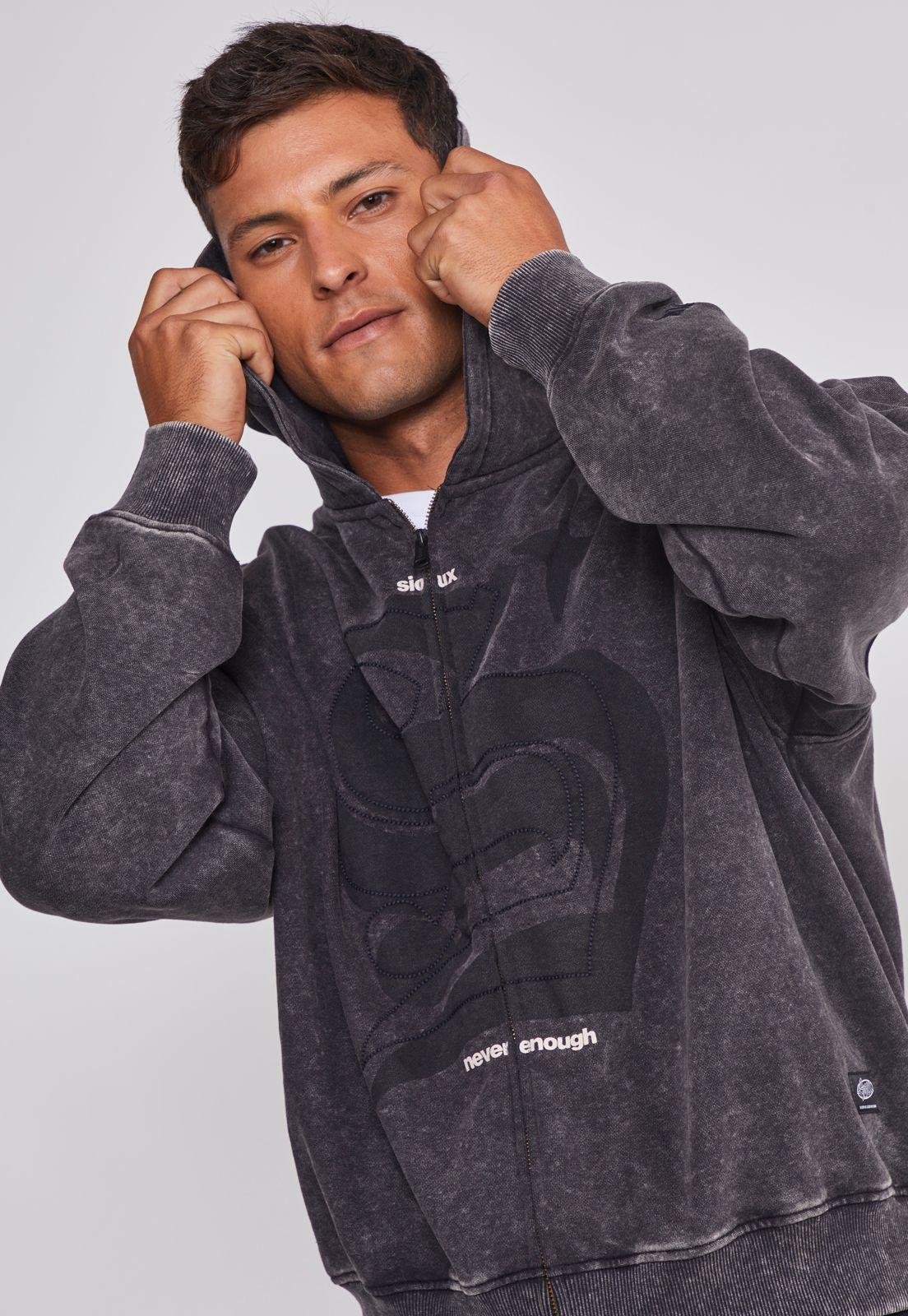 Polerón Hombre Lavado Boxy Fit Gris Sioux-3