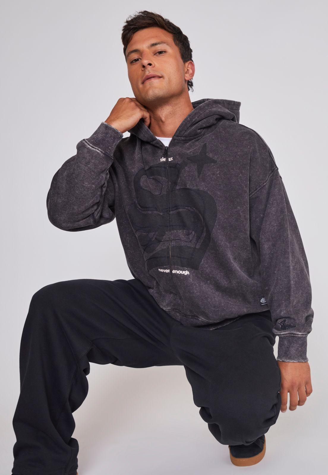 Polerón Hombre Lavado Boxy Fit Gris Sioux-4