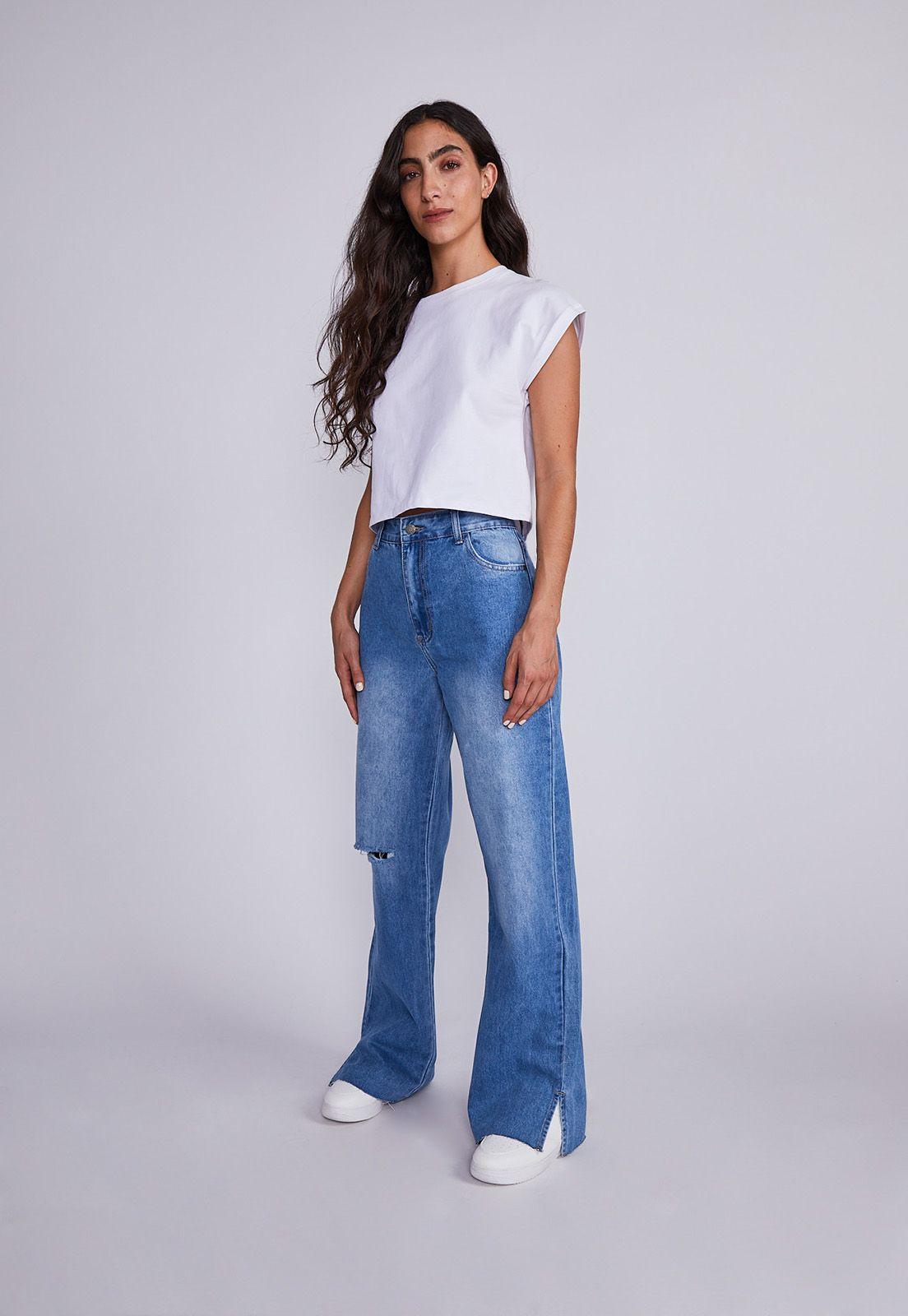 Jeans Mujer Azul Pierna Recta Destroyer Sioux-3