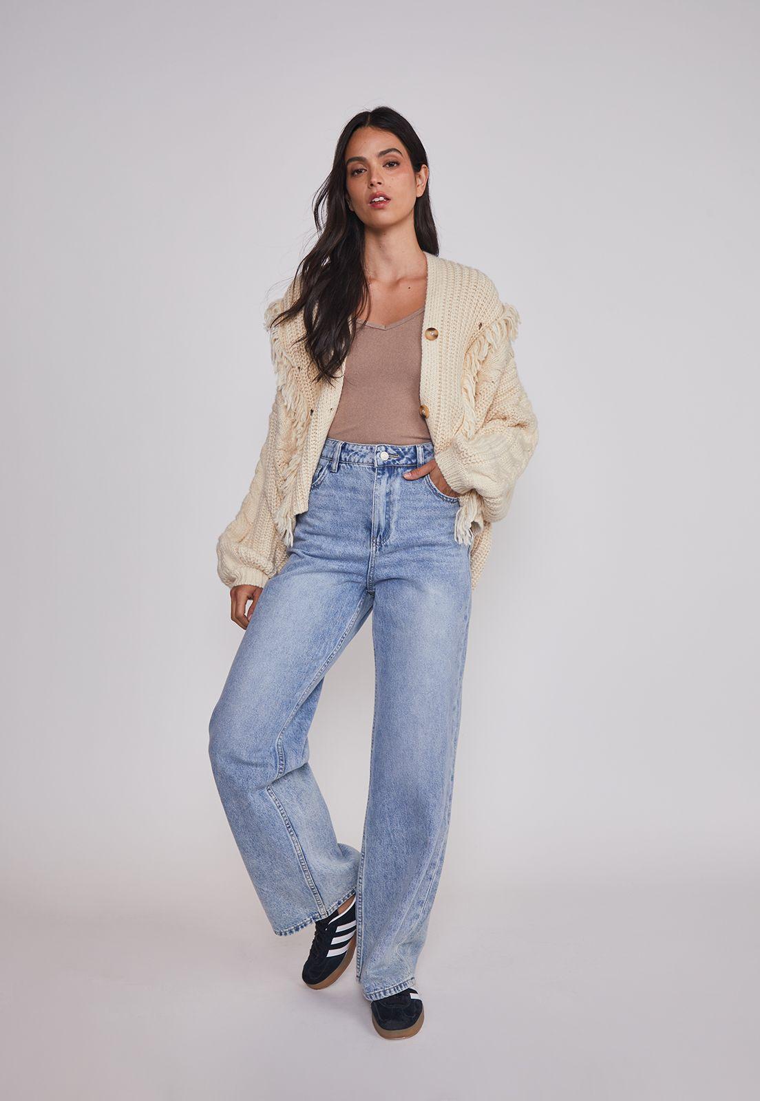 Jeans Mujer Wide Leg Tiro Alto Celeste Sioux-2