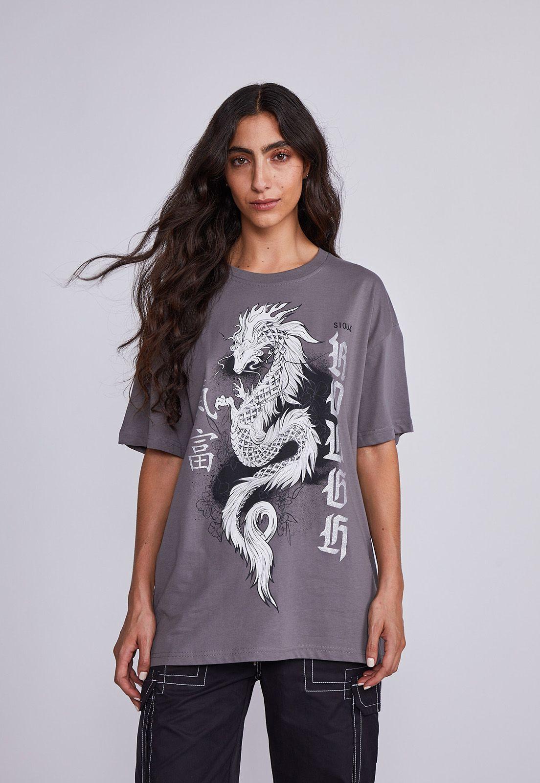 Polera Mujer Gris Oversize Dragon Sioux-0