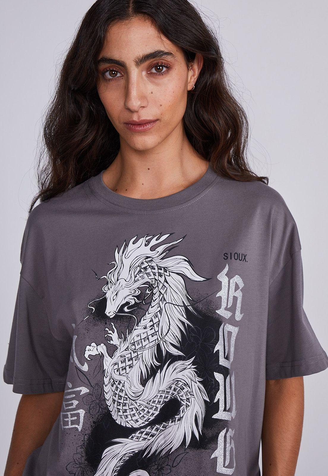 Polera Mujer Gris Oversize Dragon Sioux-1