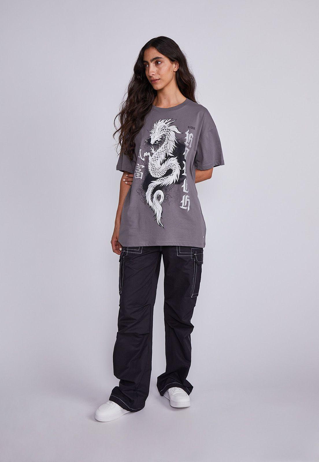 Polera Mujer Gris Oversize Dragon Sioux-3