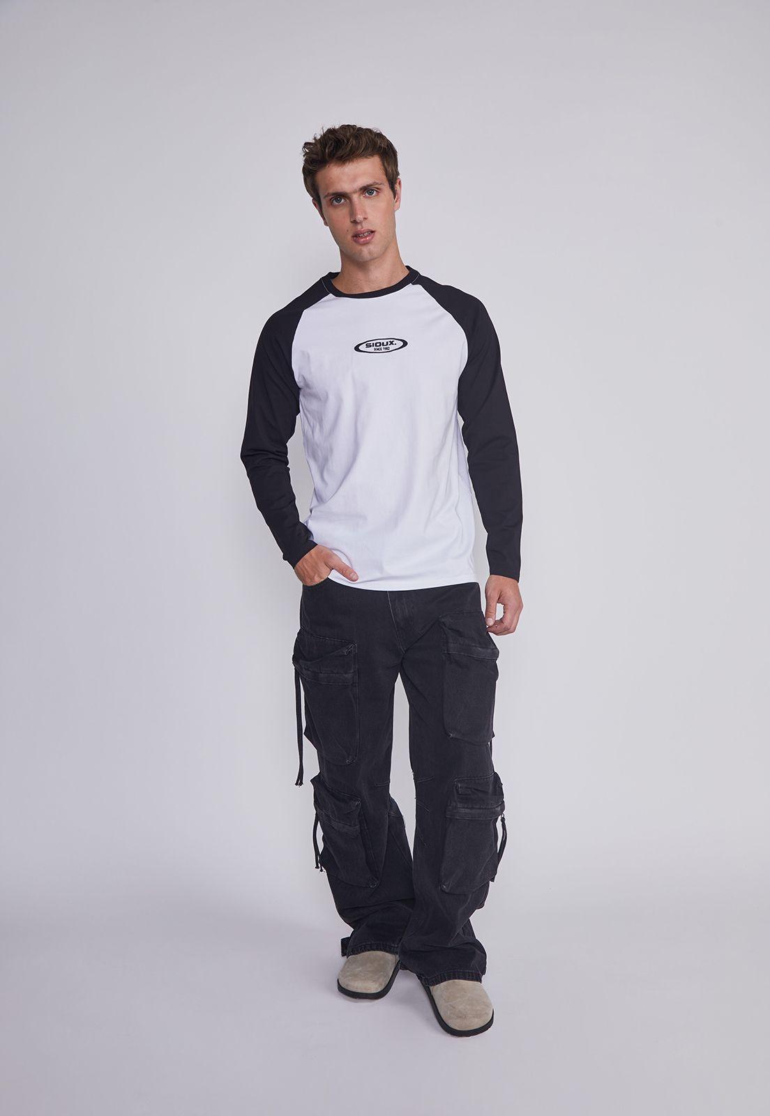 Polera Hombre Bicolor Negro Sioux-4