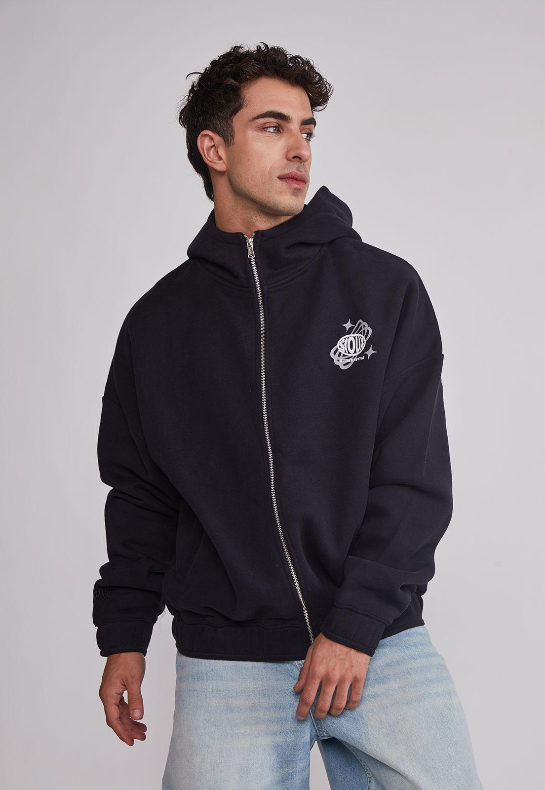 Polerón Hombre Cierre Boxy Fit Negro Sioux-0