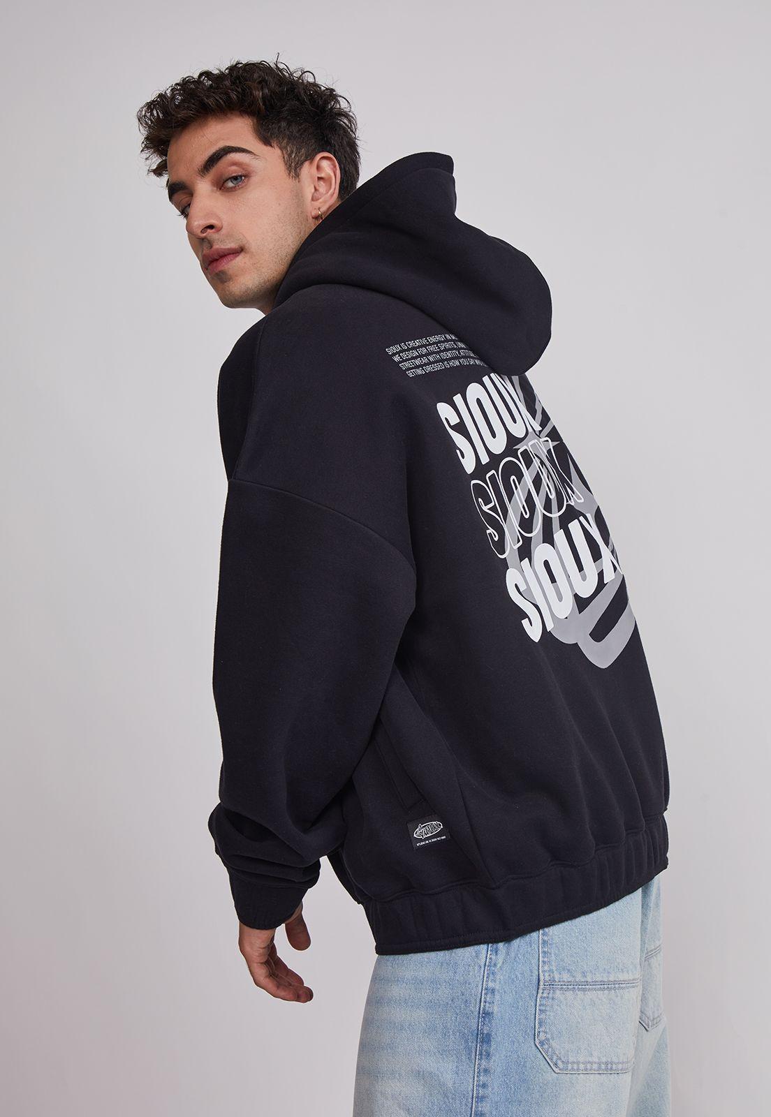 Polerón Hombre Cierre Boxy Fit Negro Sioux-2