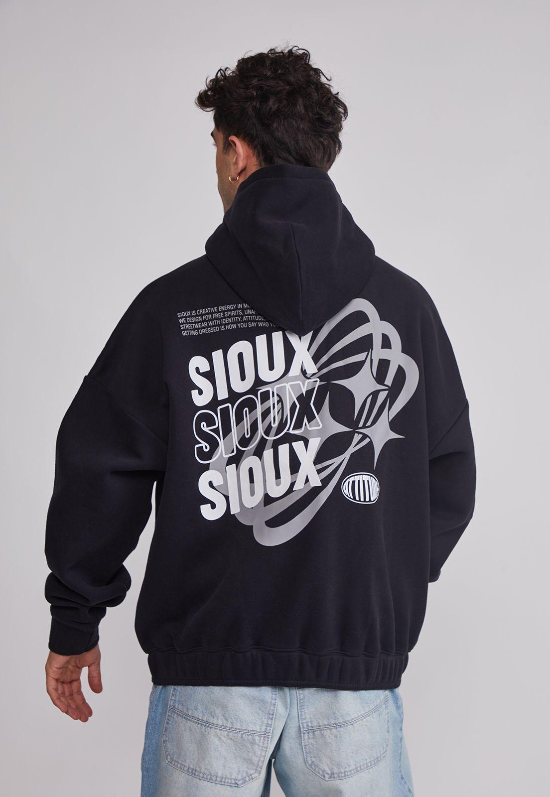 Polerón Hombre Cierre Boxy Fit Negro Sioux-4