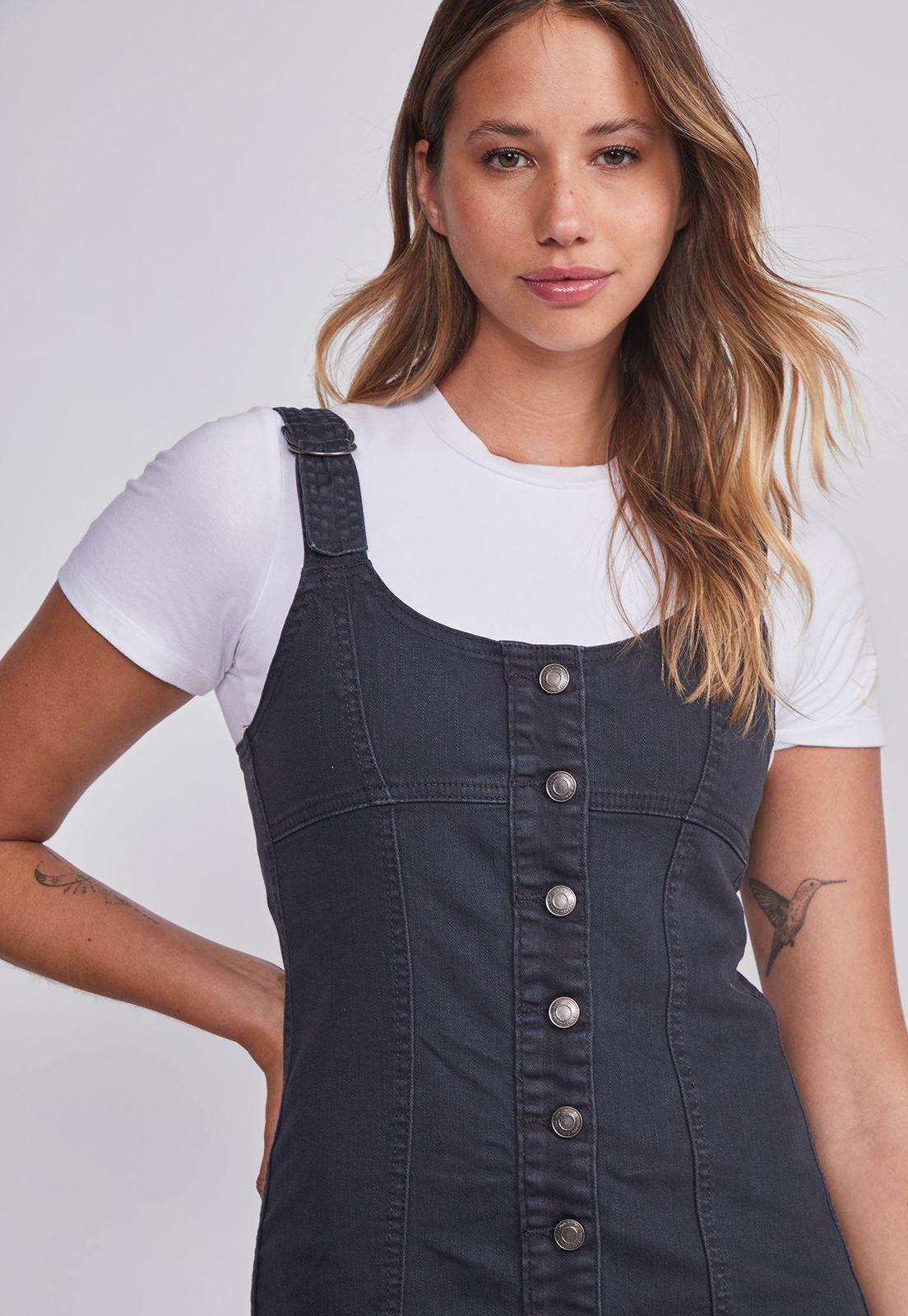 Vestido Mujer Negro Denim Botones Sioux-2