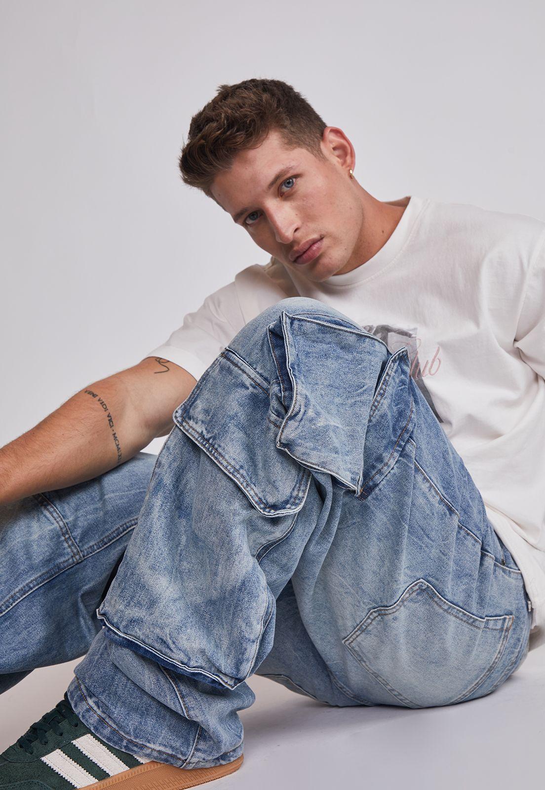Jeans Hombre Multicargo Proceso Celeste Sioux-1