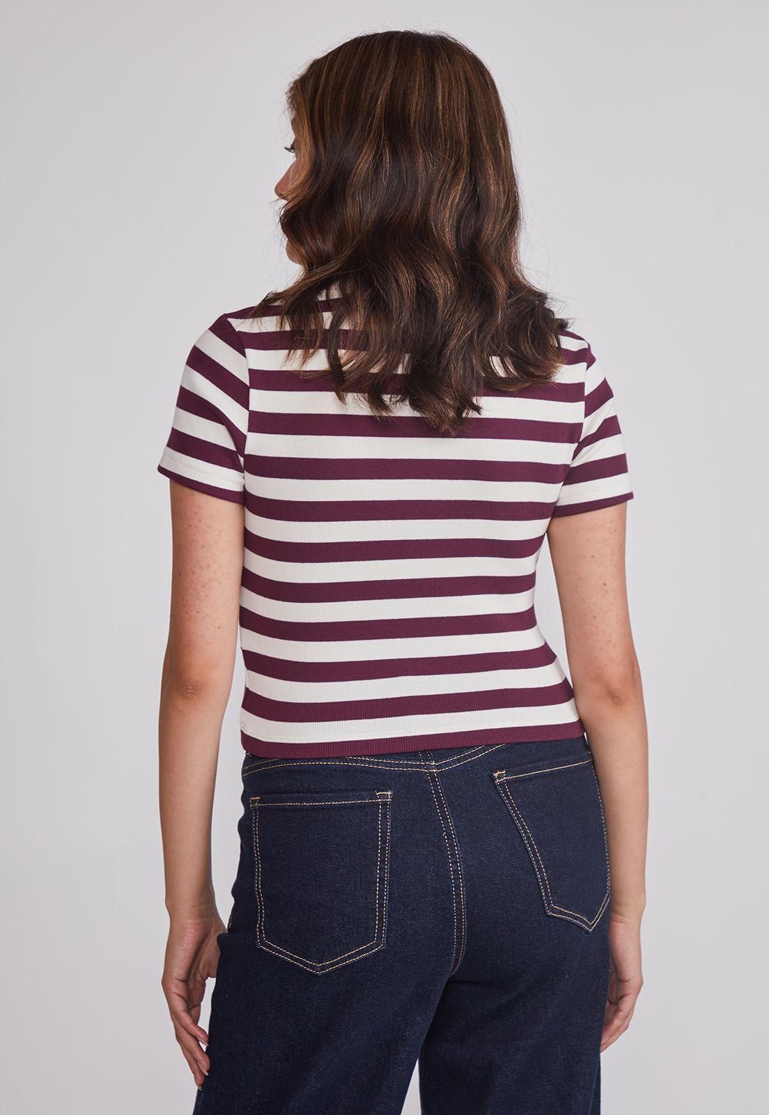 Polera Mujer Listada Con Cuello Burdeo Sioux-2