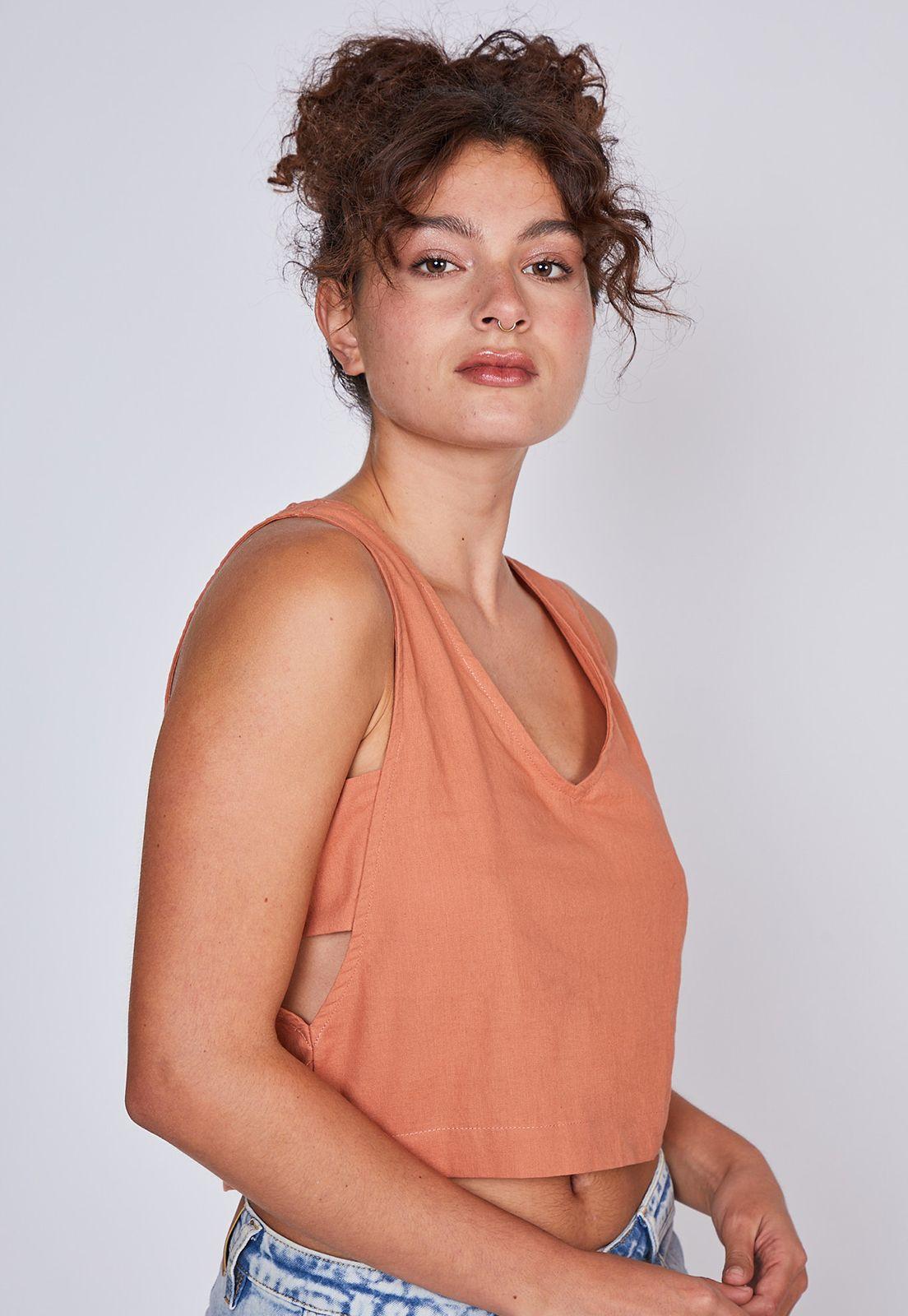 Blusa Mujer Corta Lino Camel Sioux-1