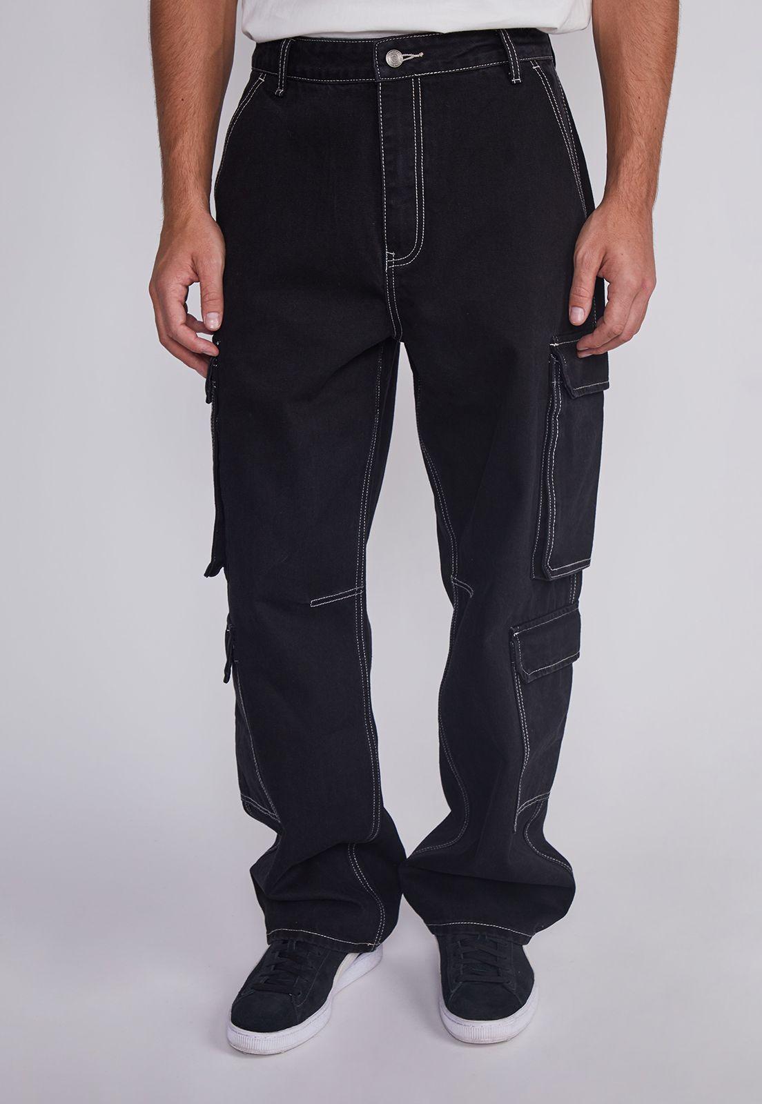 Jeans Hombre Multicargo Contraste Negro Sioux-0