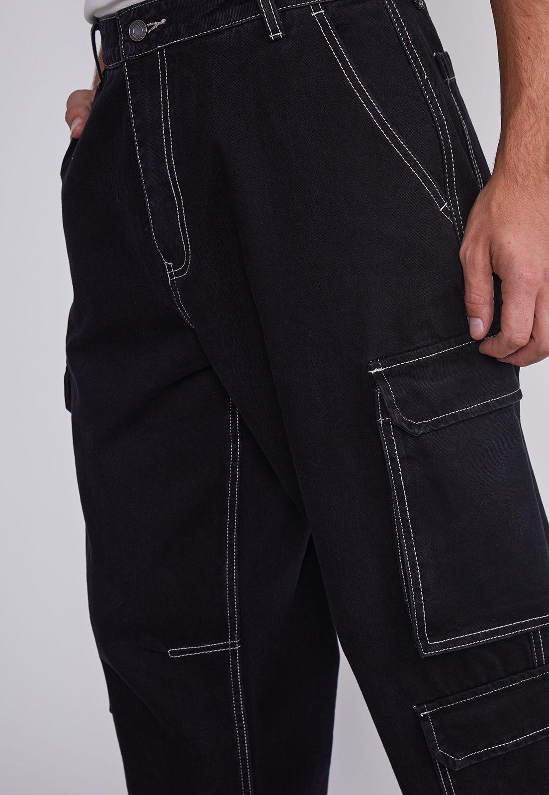 Jeans Hombre Multicargo Contraste Negro Sioux-1