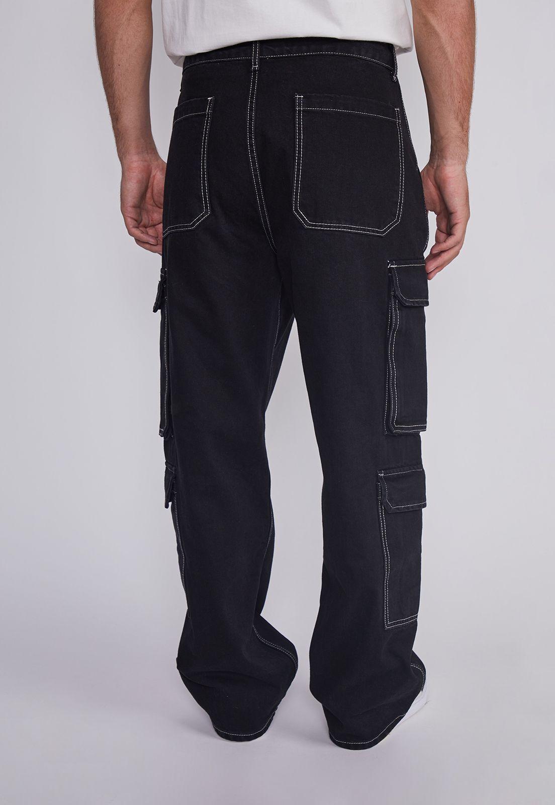 Jeans Hombre Multicargo Contraste Negro Sioux-3