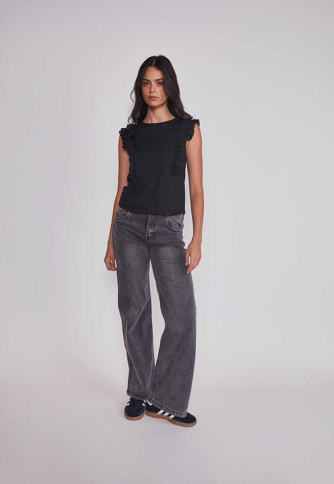 Peto Mujer Vuelos Manga Negro Sioux-2