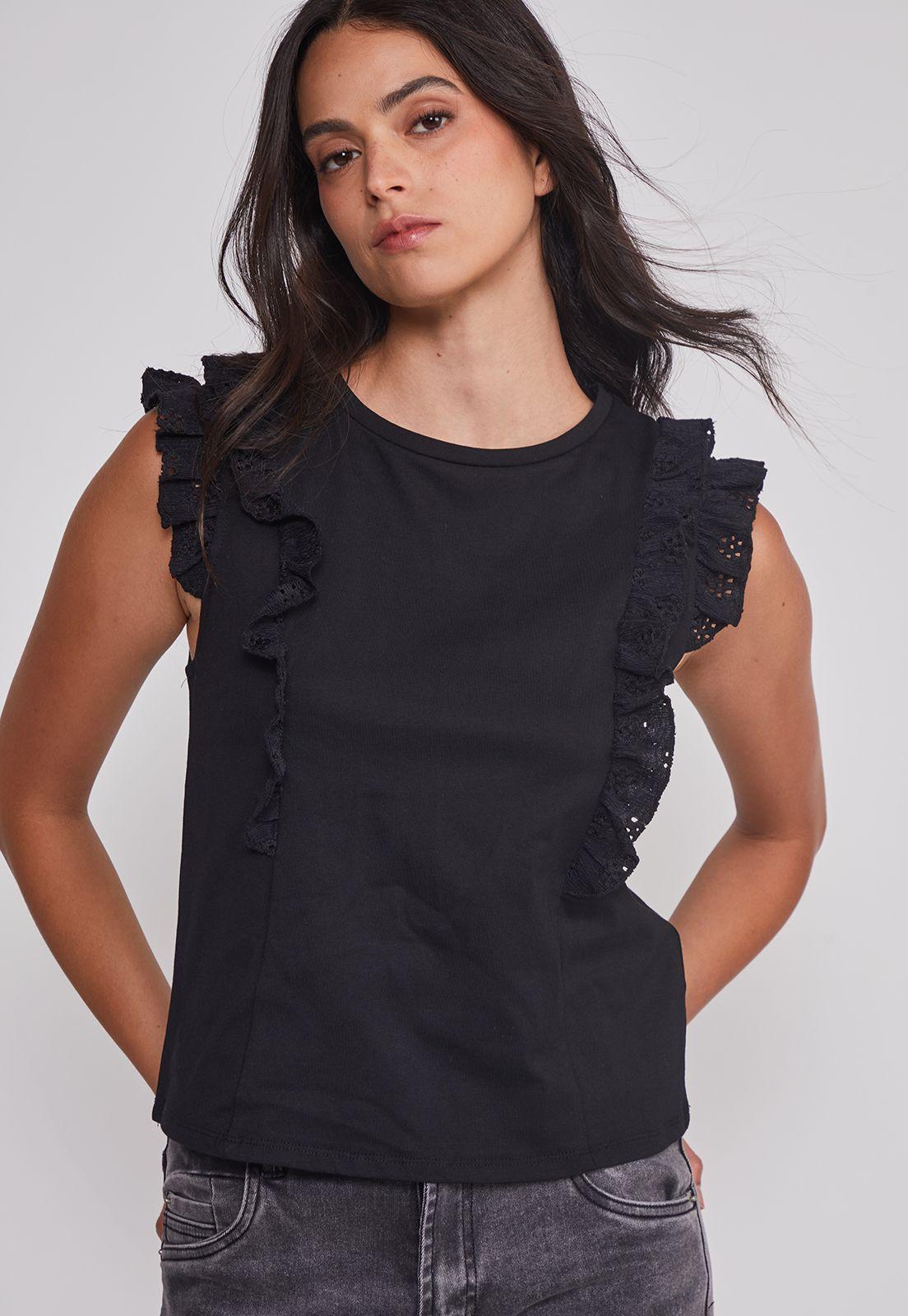 Peto Mujer Vuelos Manga Negro Sioux-3