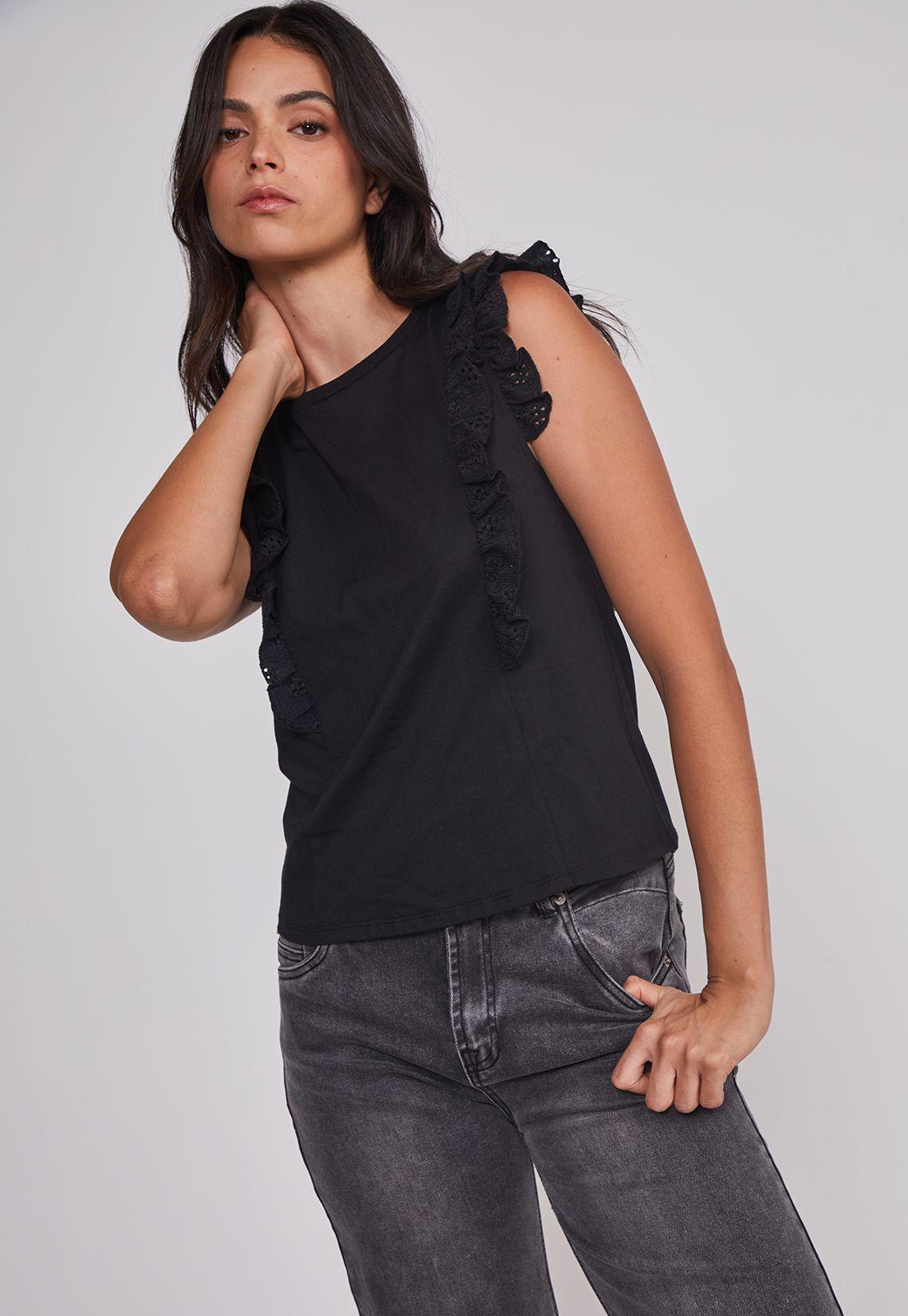 Peto Mujer Vuelos Manga Negro Sioux-4