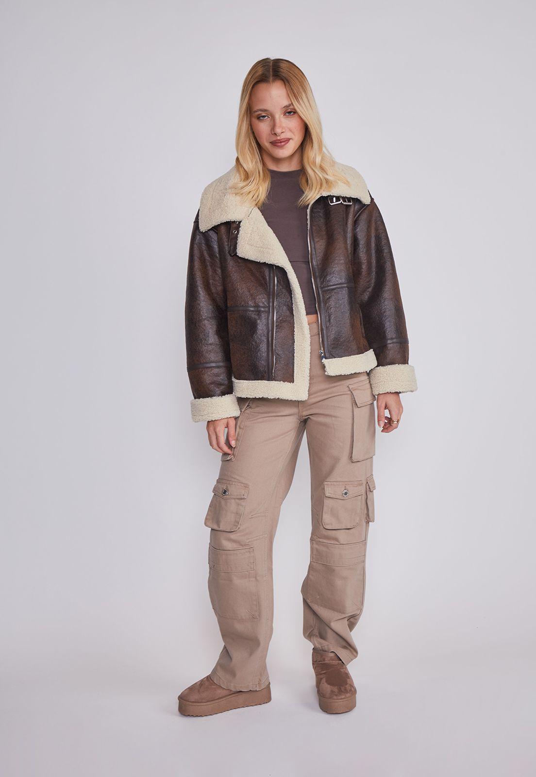 Chaqueta Mujer Aviadora Cafe Sioux-4