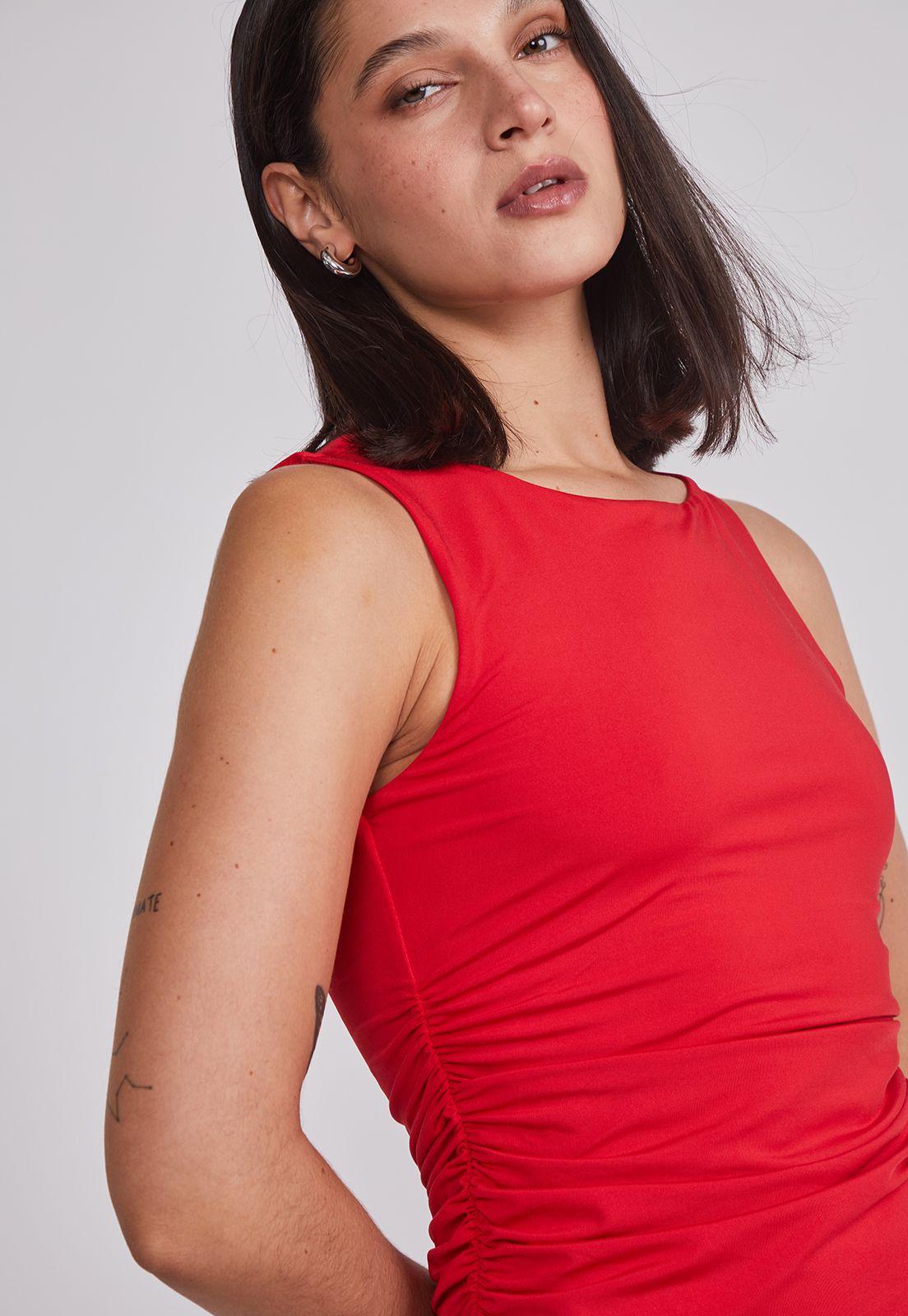 Vestido Mujer Recogido Cintura Rojo Sioux-2