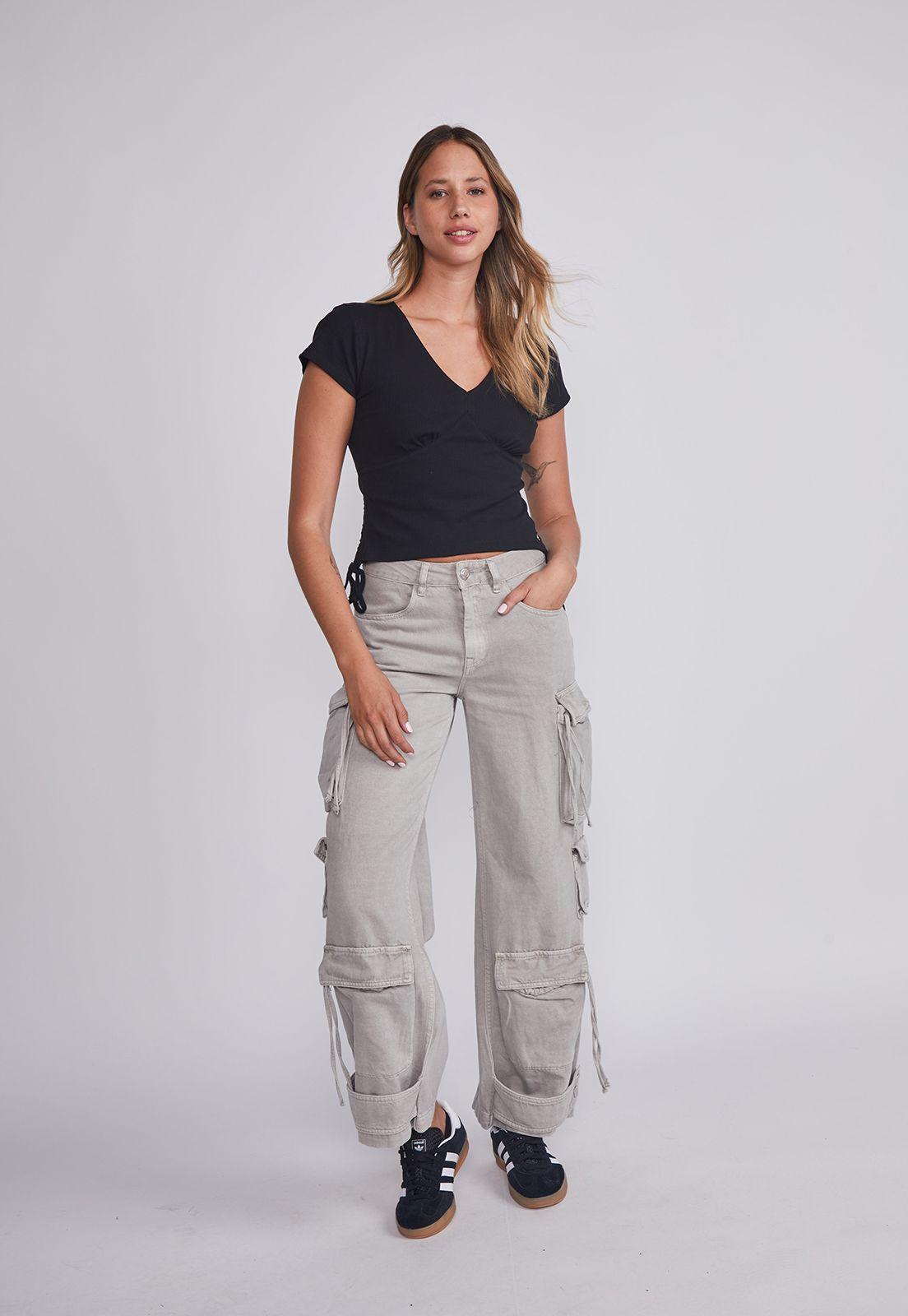 Polera Mujer Negro Amarras Costados Sioux-4