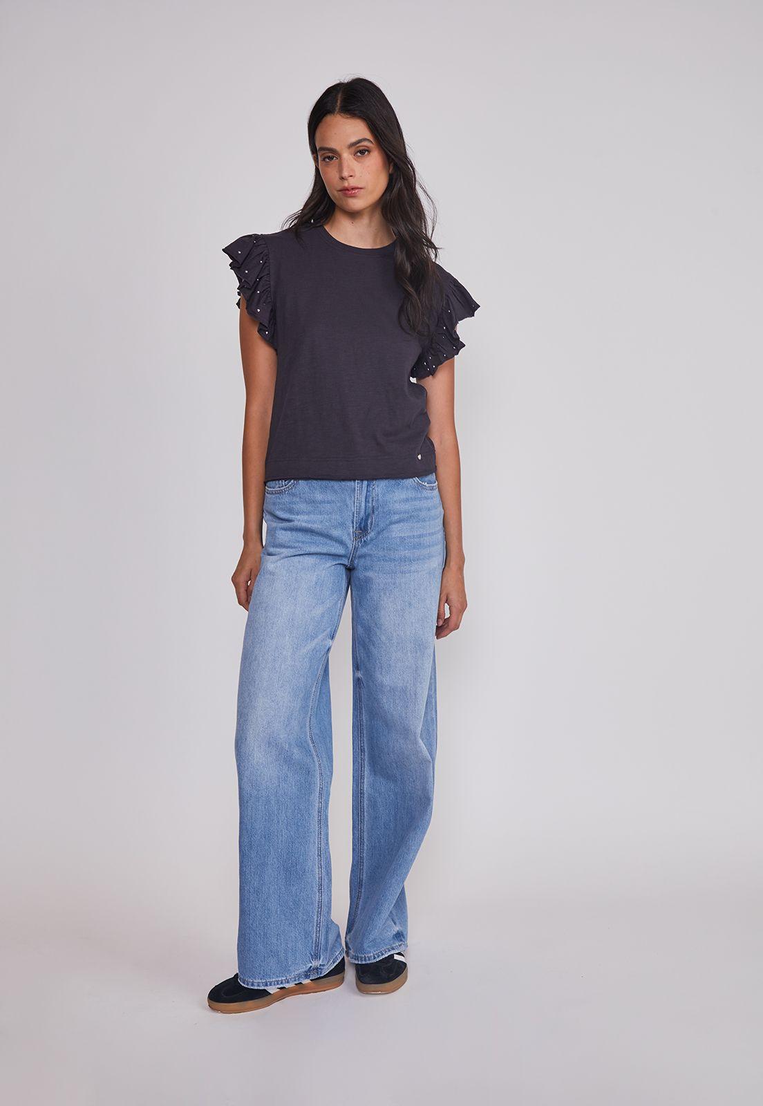 Jeans Mujer Wide Leg Tiro Bajo Azul Sioux-2