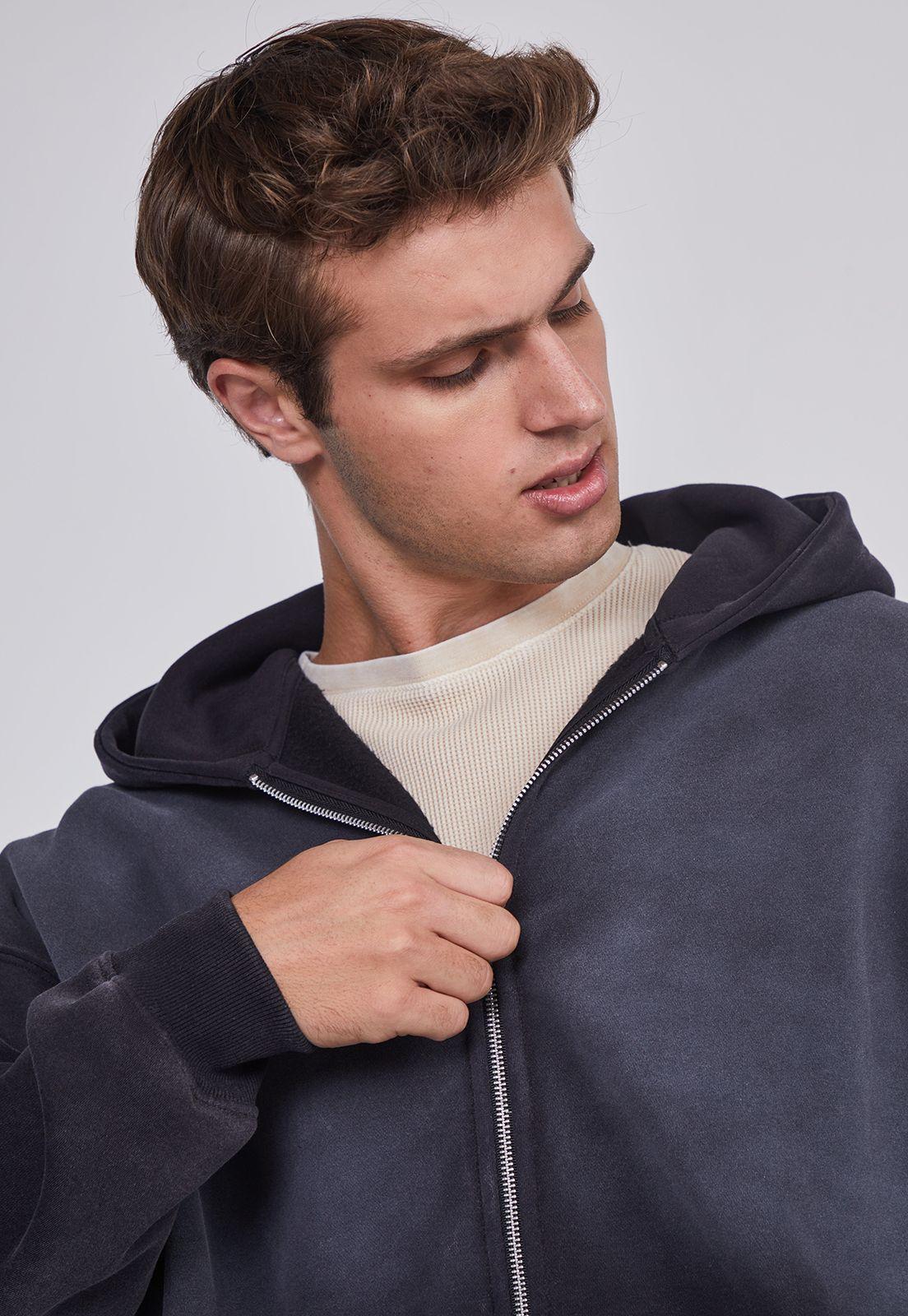 Poleron Hombre Cropped Lavado Negro Sioux-1