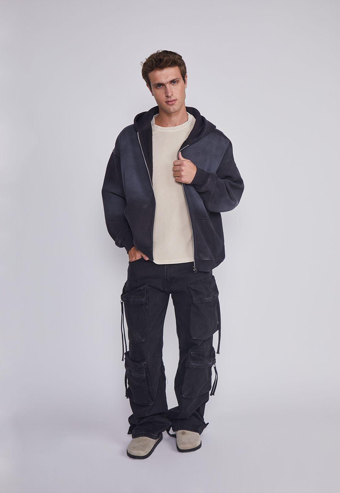 Poleron Hombre Cropped Lavado Negro Sioux-4
