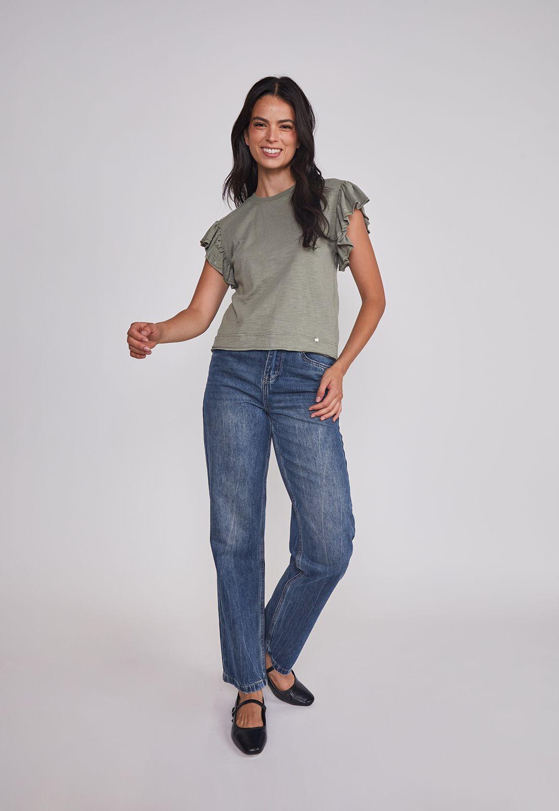 Polera Mujer Manga Brillos Verde Sioux-2