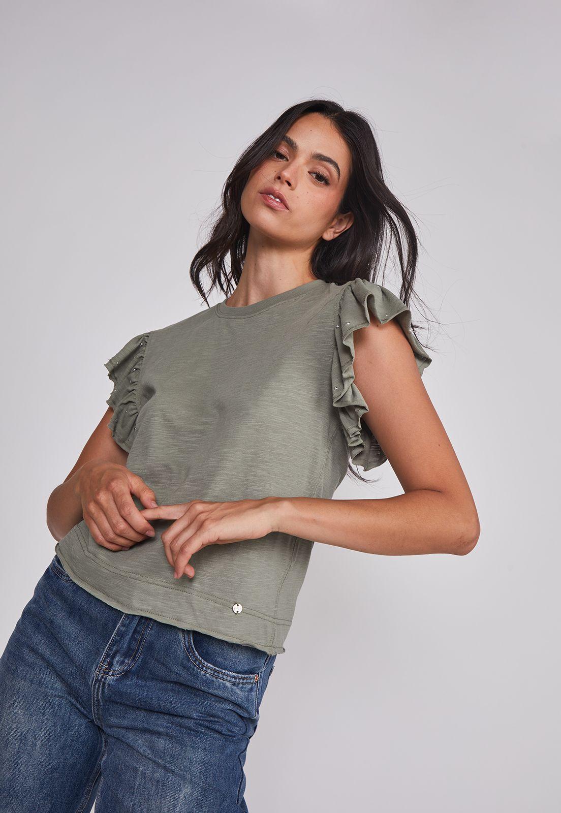 Polera Mujer Manga Brillos Verde Sioux-4