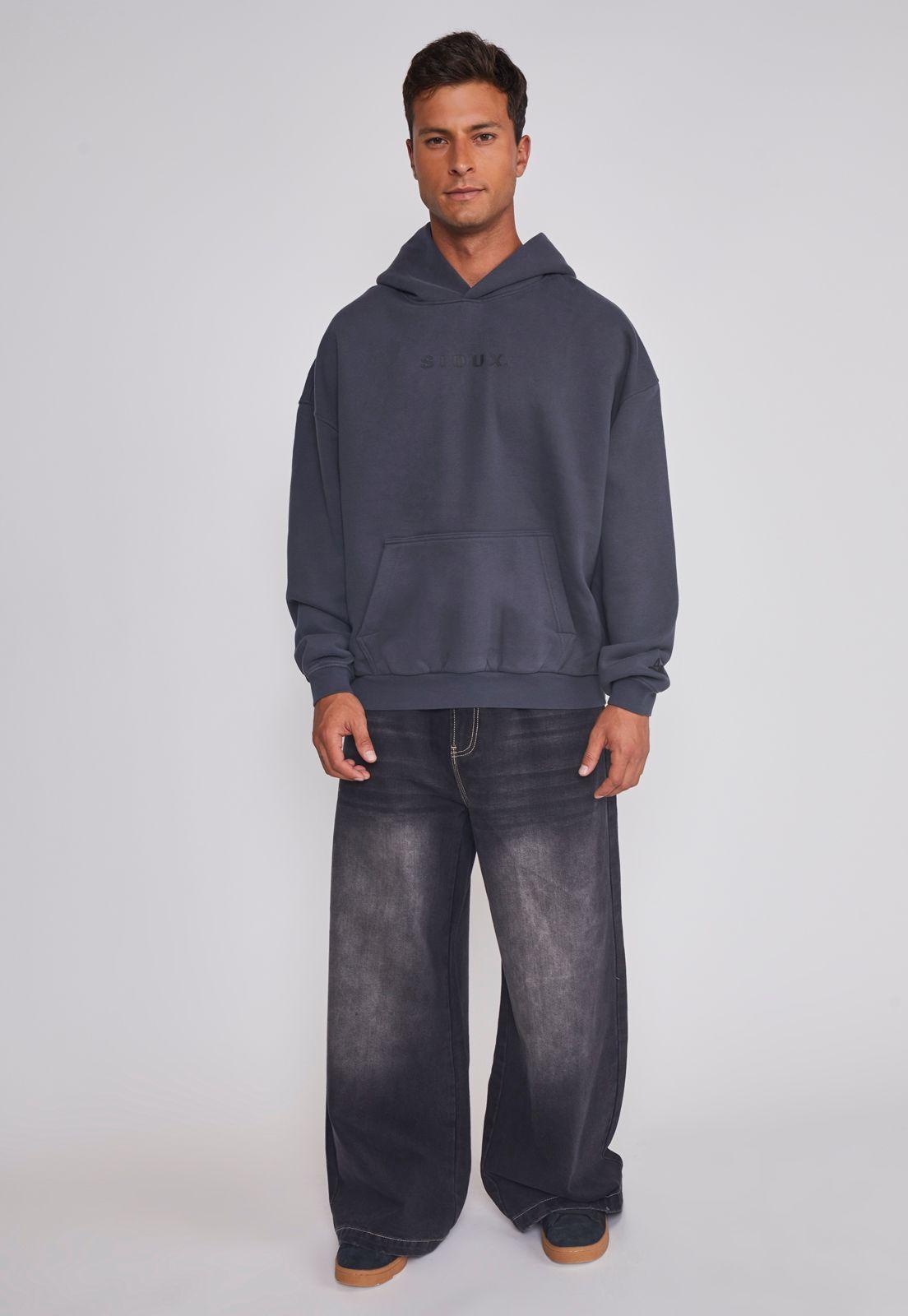Polerón Hombre Lavado 3D Relaxed Negro Sioux-2