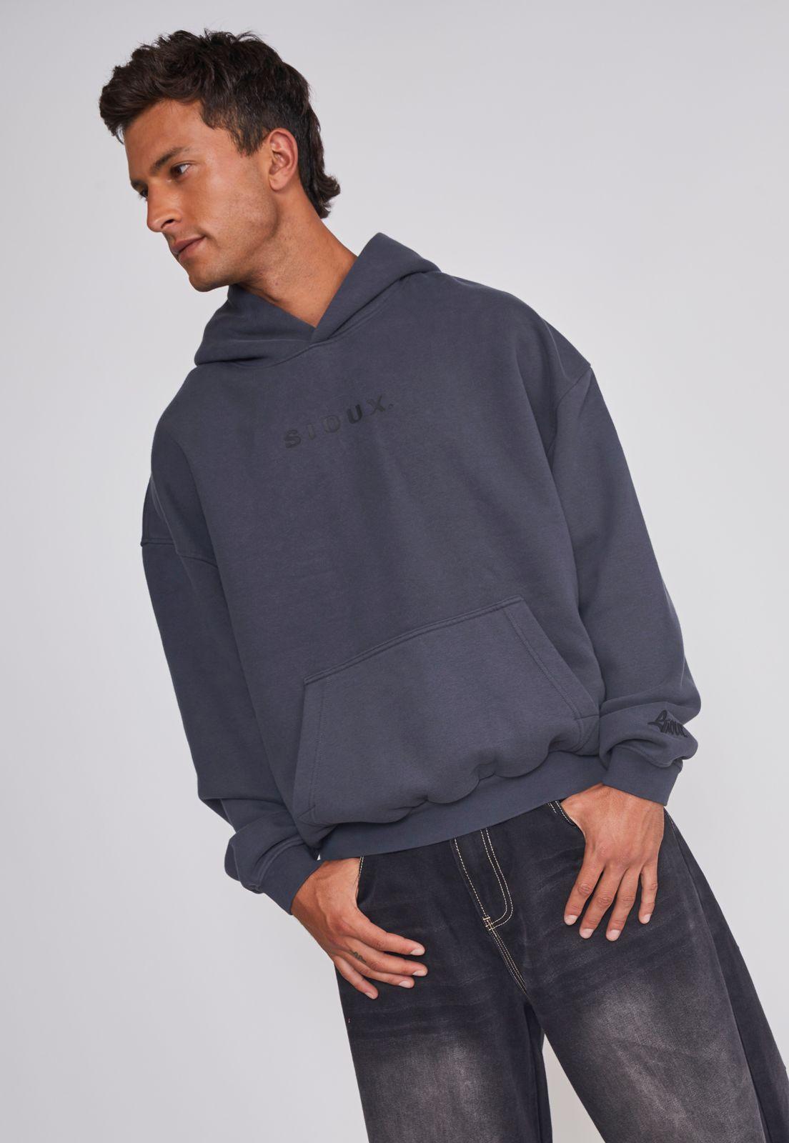 Polerón Hombre Lavado 3D Relaxed Negro Sioux-4